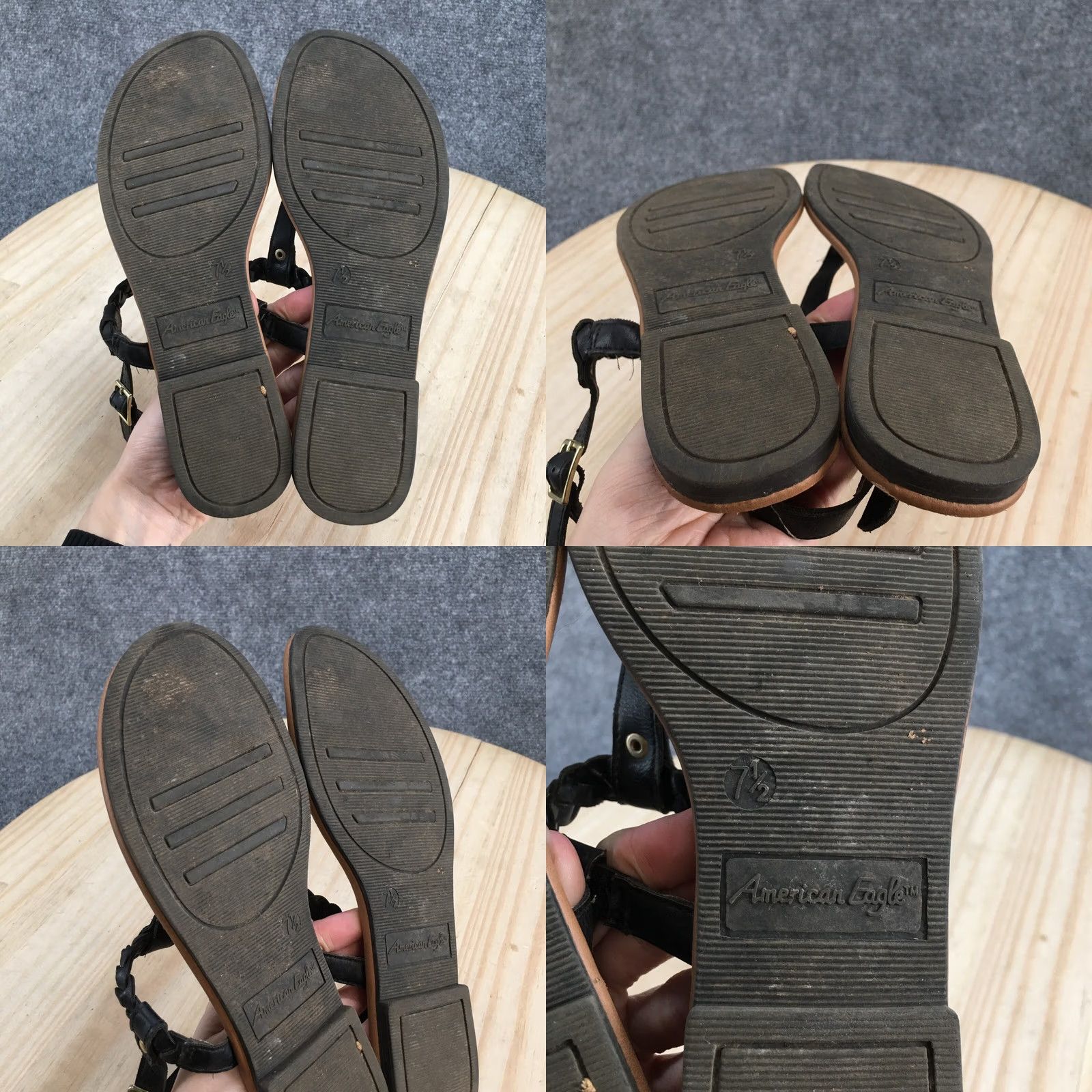 Vintage American Eagle Sandals Womens 7.5 Casual Toe Post Slingback Flats Brown Leather Size US 8 / IT 38 - 9 Thumbnail