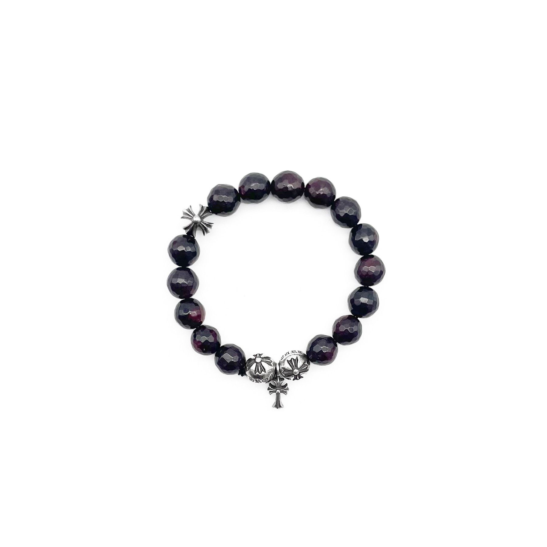 Chrome Hearts Chrome Hearts 10mm Garnet Silver Cross Beaded Bracelet Size ONE SIZE - 1 Thumbnail