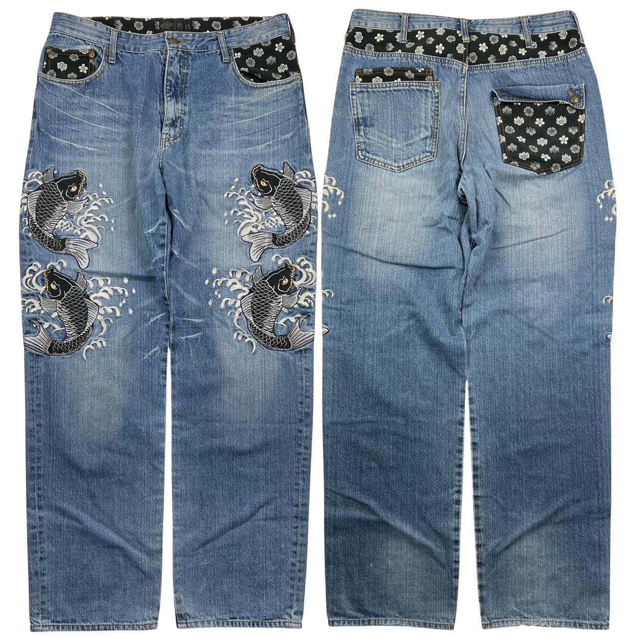 Japanese Brand Vintage Embroidered Koi Fish Japanese Denim Jeans - Waist 36 Size US 36 / EU 52 - 1 Thumbnail