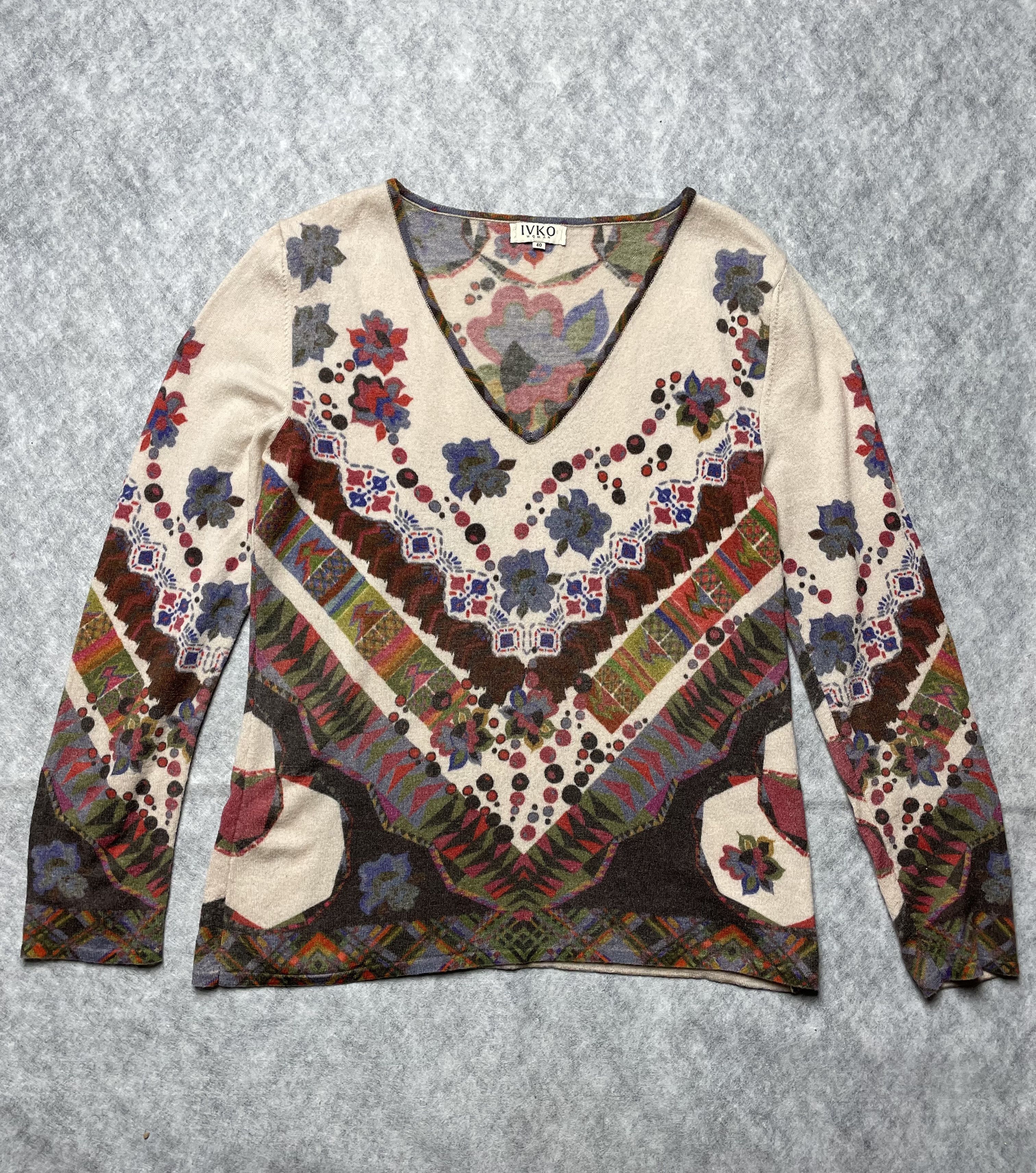 Vintage IVKO V-neck Pullover Geometric Print Wool Sweater EU 40 Size M / US 6-8 / IT 42-44 - 5 Thumbnail