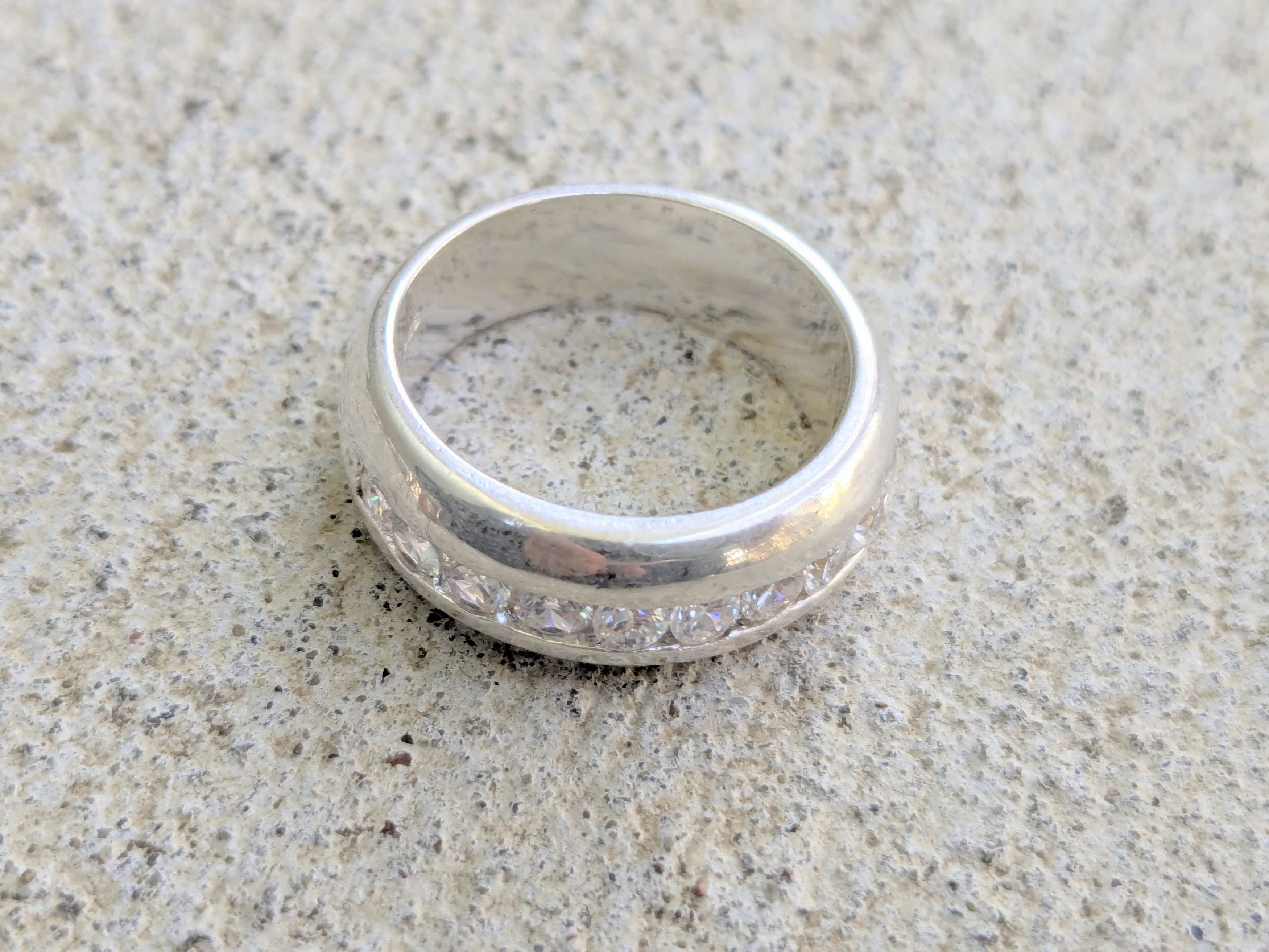 Jewelry Vintage Sterling Silver Ring CZ 9.75 Channel Wedding Band Size ONE SIZE - 5 Thumbnail