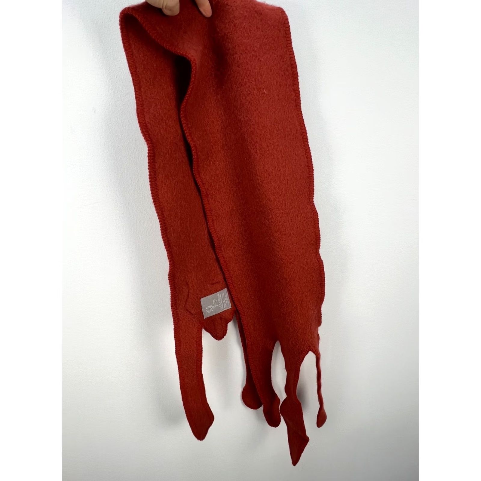Vintage VINTAGE LILLUNN Scarf Wool Norway Fox Pattern Solid Red Orange Women's Wool Scarf Norway Made in Norway 71x10 inch Size ONE SIZE - 5 Thumbnail