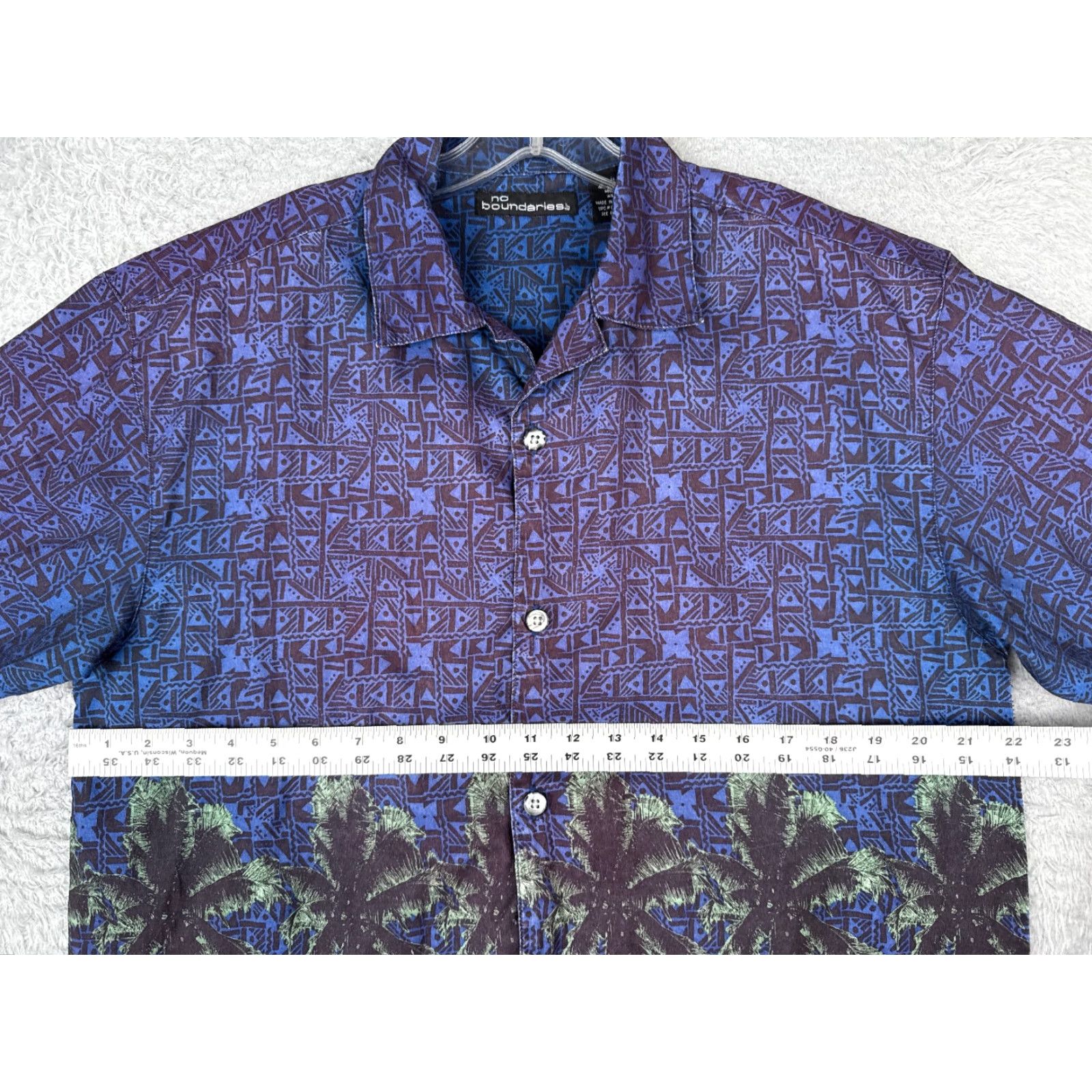 Vintage VINTAGE No Boundaries Shirt Men Medium Blue Geometric Palm Tiki Polyester Hawaiian READ Size US M / EU 48-50 / 2 - 7 Thumbnail