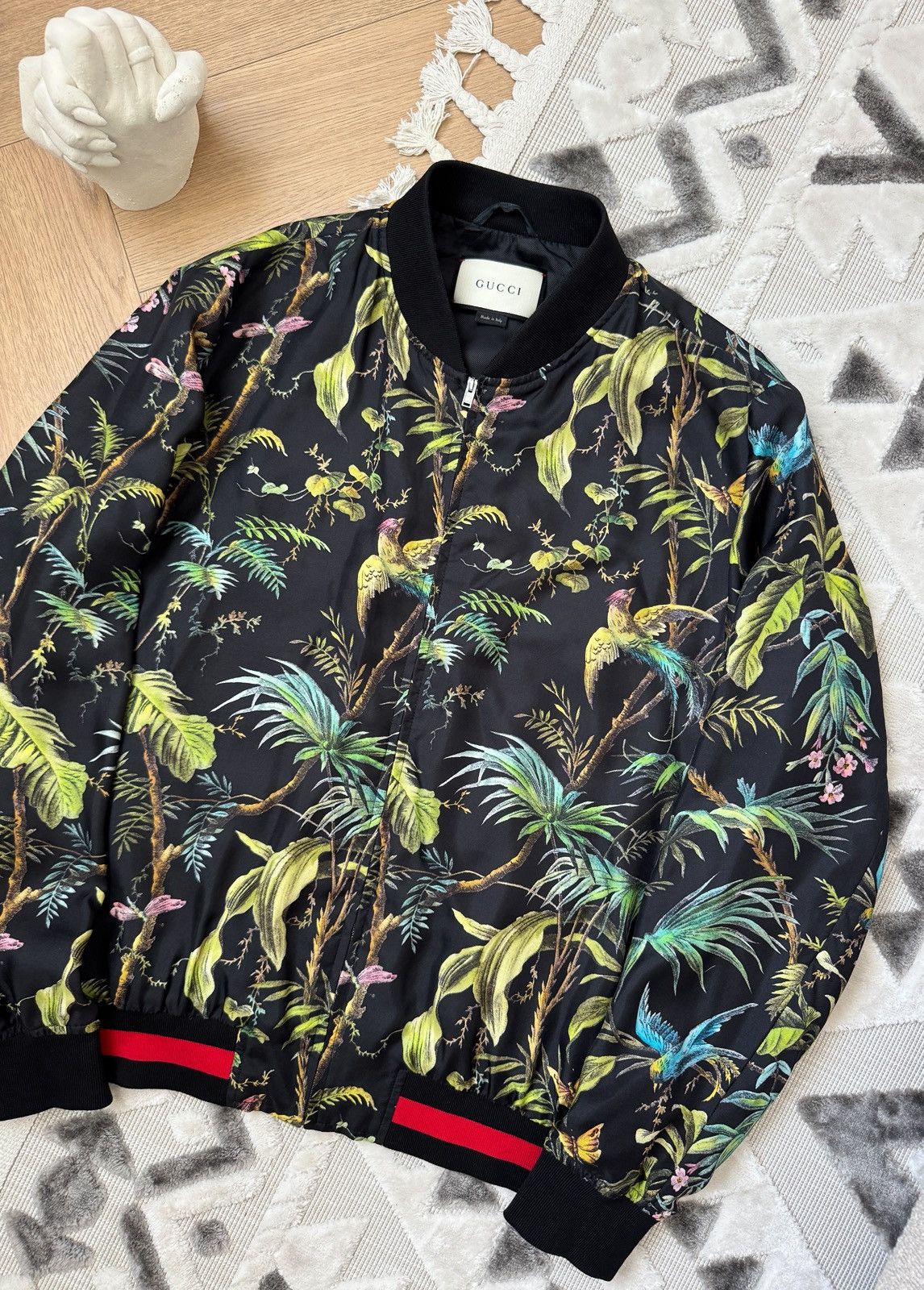 Gucci Men's GUCCI Silk Bomber Jacket Jungle Print size 50 M Size US M / EU 48-50 / 2 - 2 Thumbnail