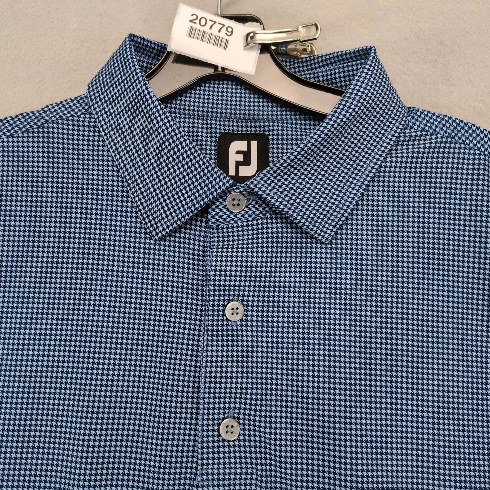 Footjoy FootJoy Blue Houndstooth Polo Shirt Mens L Short Sleeve Golf Size US L / EU 52-54 / 3 - 2 Thumbnail
