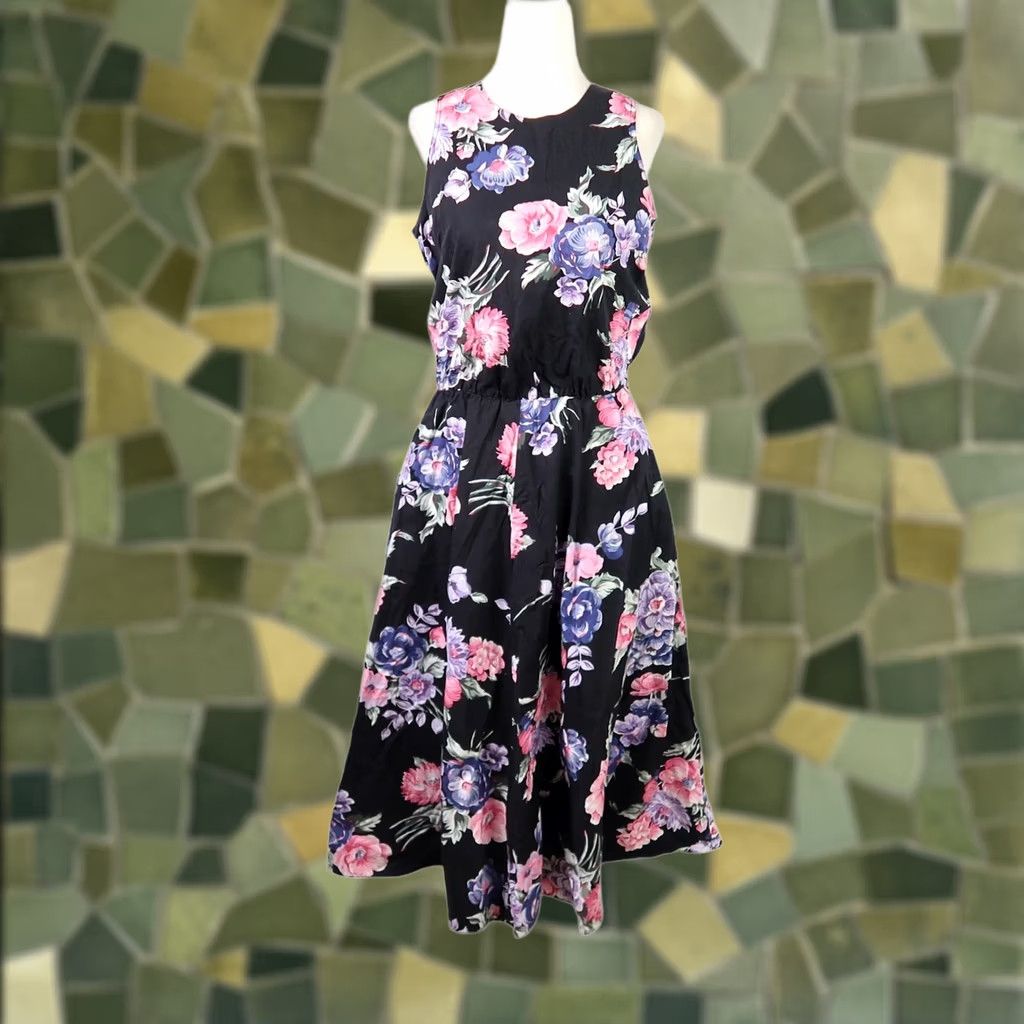 Vintage VINTAGE Moda International Floral Print A-Line Midi Dress Sleeveless M Women Cotton 90s 80s Black Pink Purple Size M / US 6-8 / IT 42-44 - 1 Thumbnail