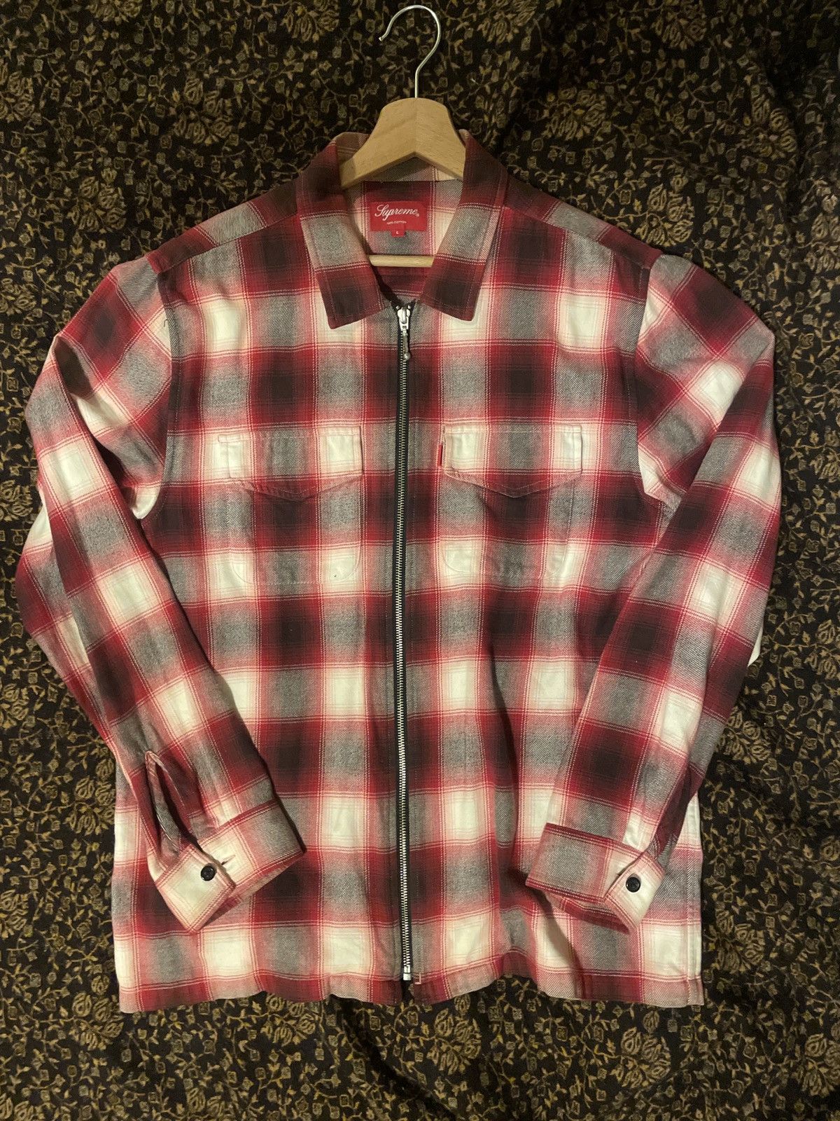 Supreme Supreme Shadow Plaid Flannel Zip Shirt Red F/W 2015 Size US L / EU 52-54 / 3 - 2 Thumbnail
