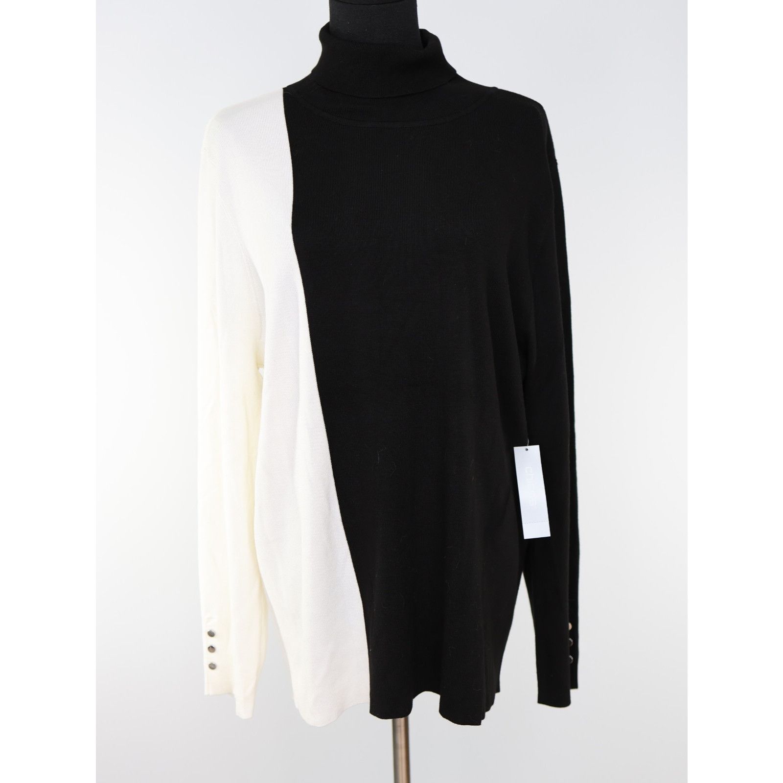Chicos NWT CHICO'S Blk White Long Sleeve Turtleneck Sweater Sz 3 Size XL / US 12-14 / IT 48-50 - 2 Thumbnail