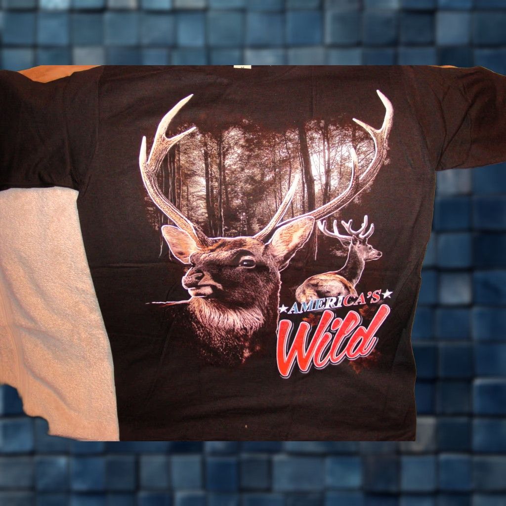 Vintage DEER AMERICA'S WILD OUTDOOR HUNTING T-SHIRT Black Men M Graphic Tee 100% Cotton Short Sleeve Mens Size US M / EU 48-50 / 2 - 1 Thumbnail