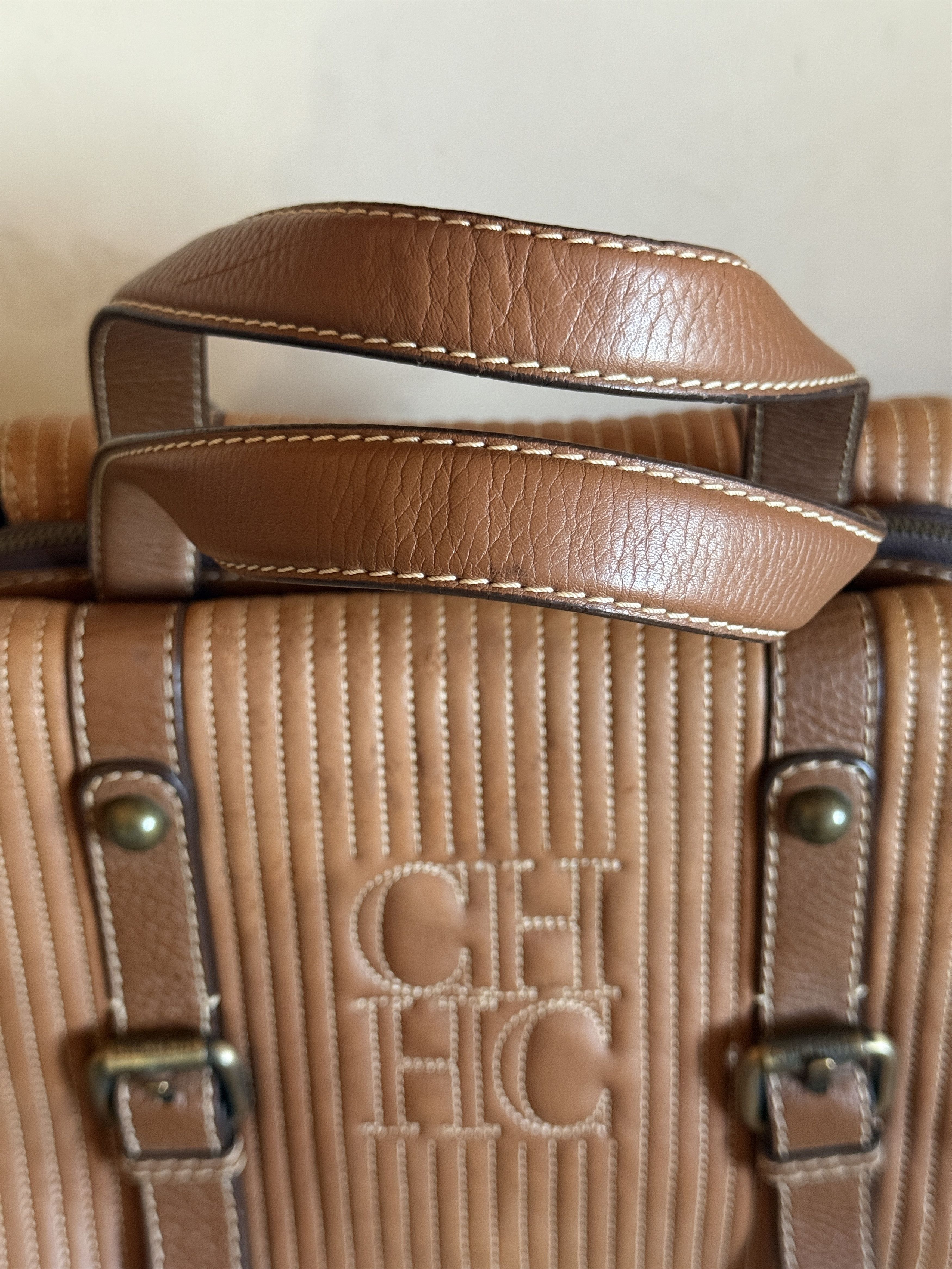 Carolina Herrera Rare handbag quilted leather camel brown CH monogrammed Size ONE SIZE - 7 Thumbnail