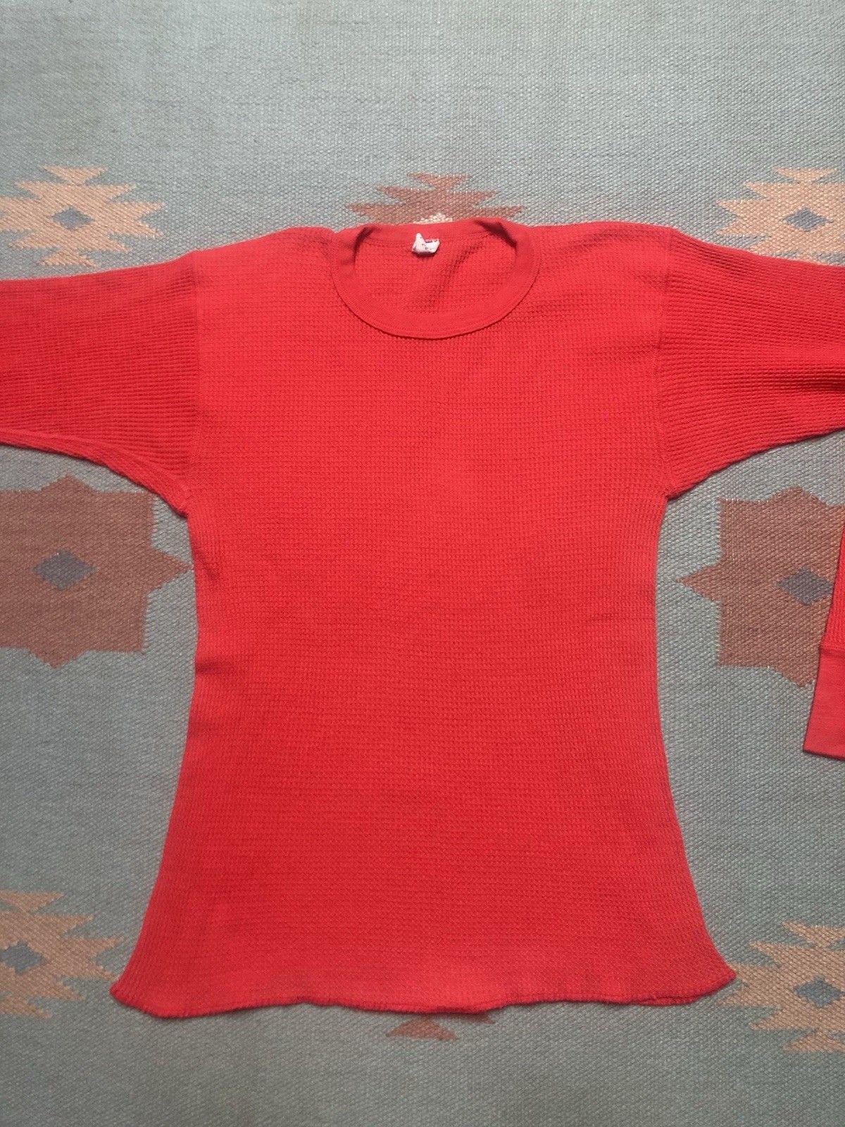 Vintage 70s waffle knit thermal shirt crimson base soft womens XL Size XL / US 12-14 / IT 48-50 - 3 Thumbnail