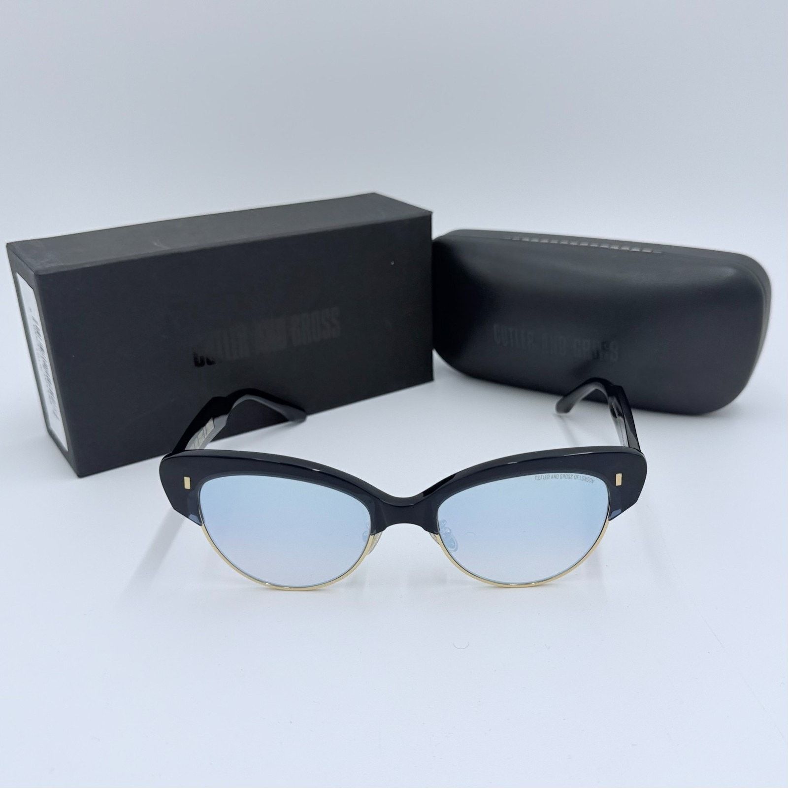 Cutler and Gross NEW Cutler and Gross 1351 06 Black Gold Cat Eye Sunglasses Size ONE SIZE - 1 Thumbnail