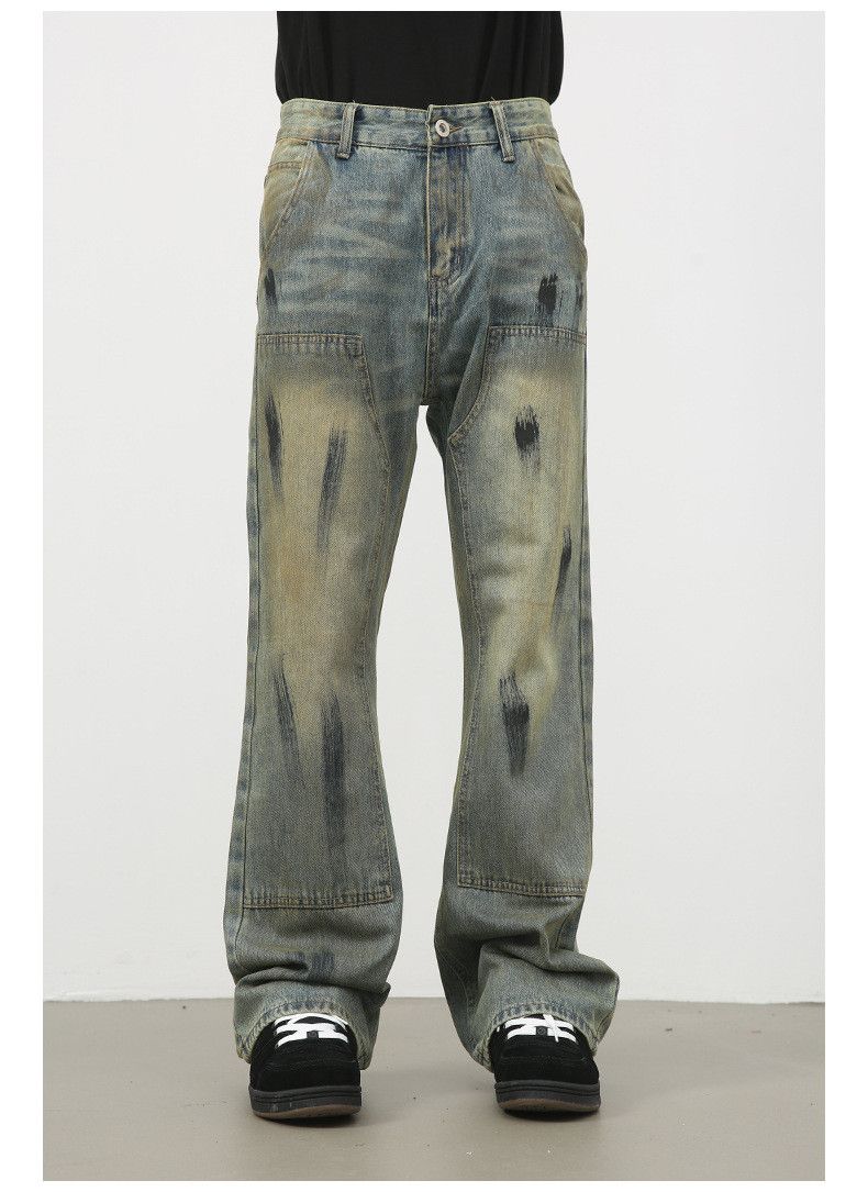 Vintage American men's loose flared ink-splashed distressed jeans Size US 32 / EU 48 - 2 Thumbnail