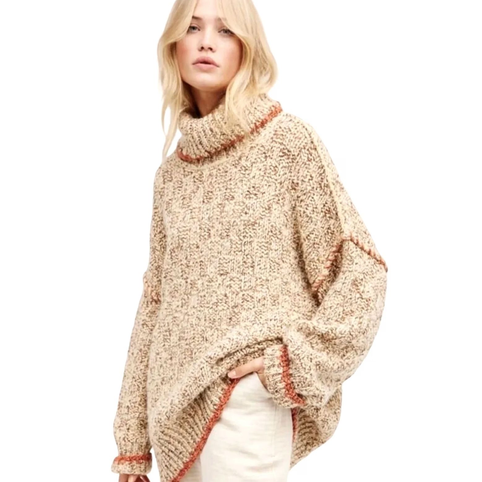 Free People Free People tan brown marled knit turtleneck sweater XS Size XS / US 0-2 / IT 36-38 - 2 Thumbnail