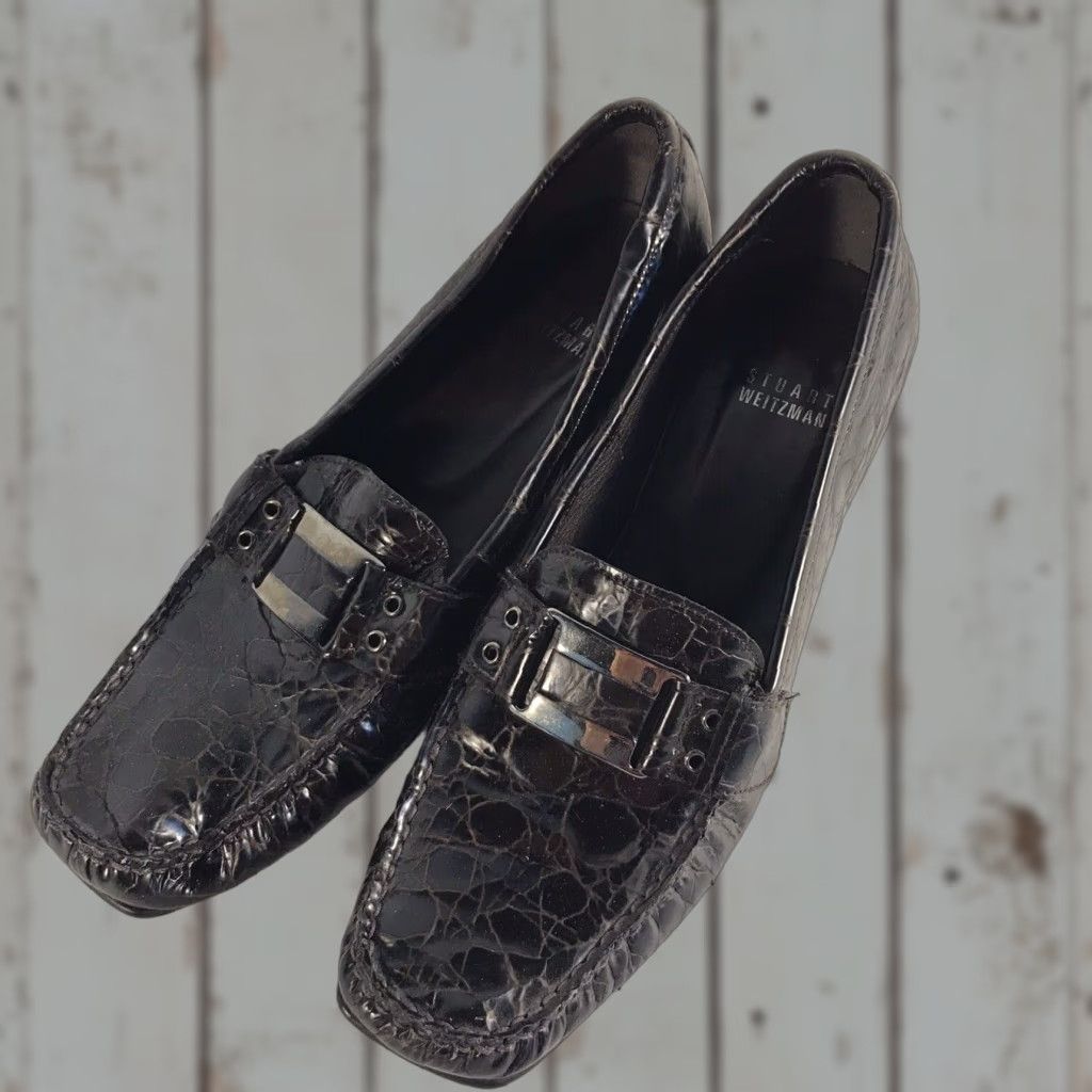 Stuart Weitzman Stuart Weitzman Brown Crackle Leather Mid Heel Loafers Womens Size 8M Size US 8 / IT 38 - 1 Thumbnail