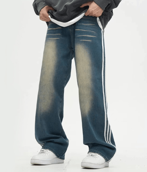 Japanese Brand × Jean Men's trendy high street striped distressed washed jeans Size US 34 / EU 50 - 1 Thumbnail