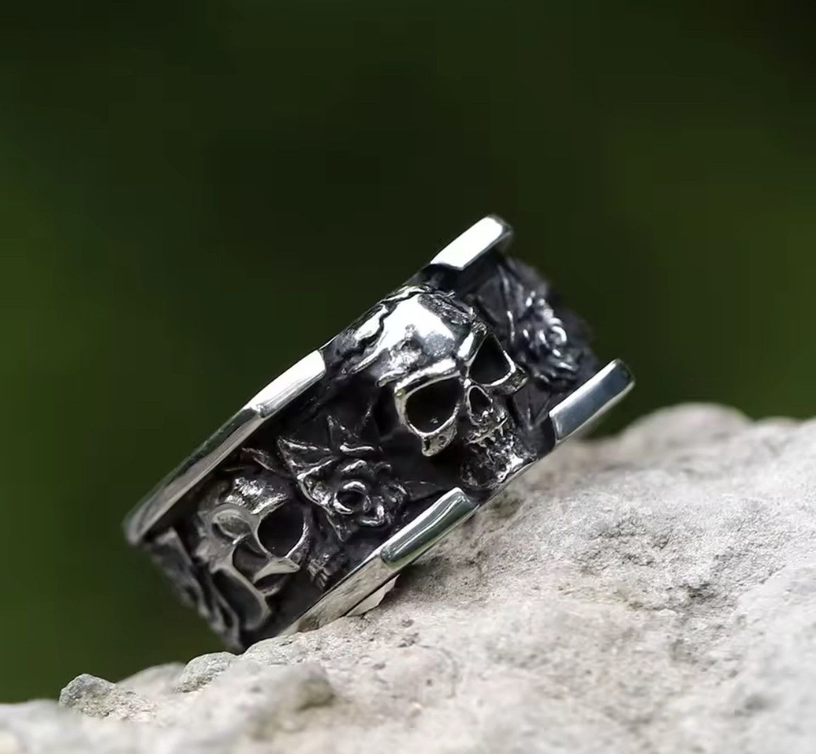 Japanese Brand Rare Retro Skull Rose Stainless Steel Ring Size 9 Size ONE SIZE - 5 Thumbnail