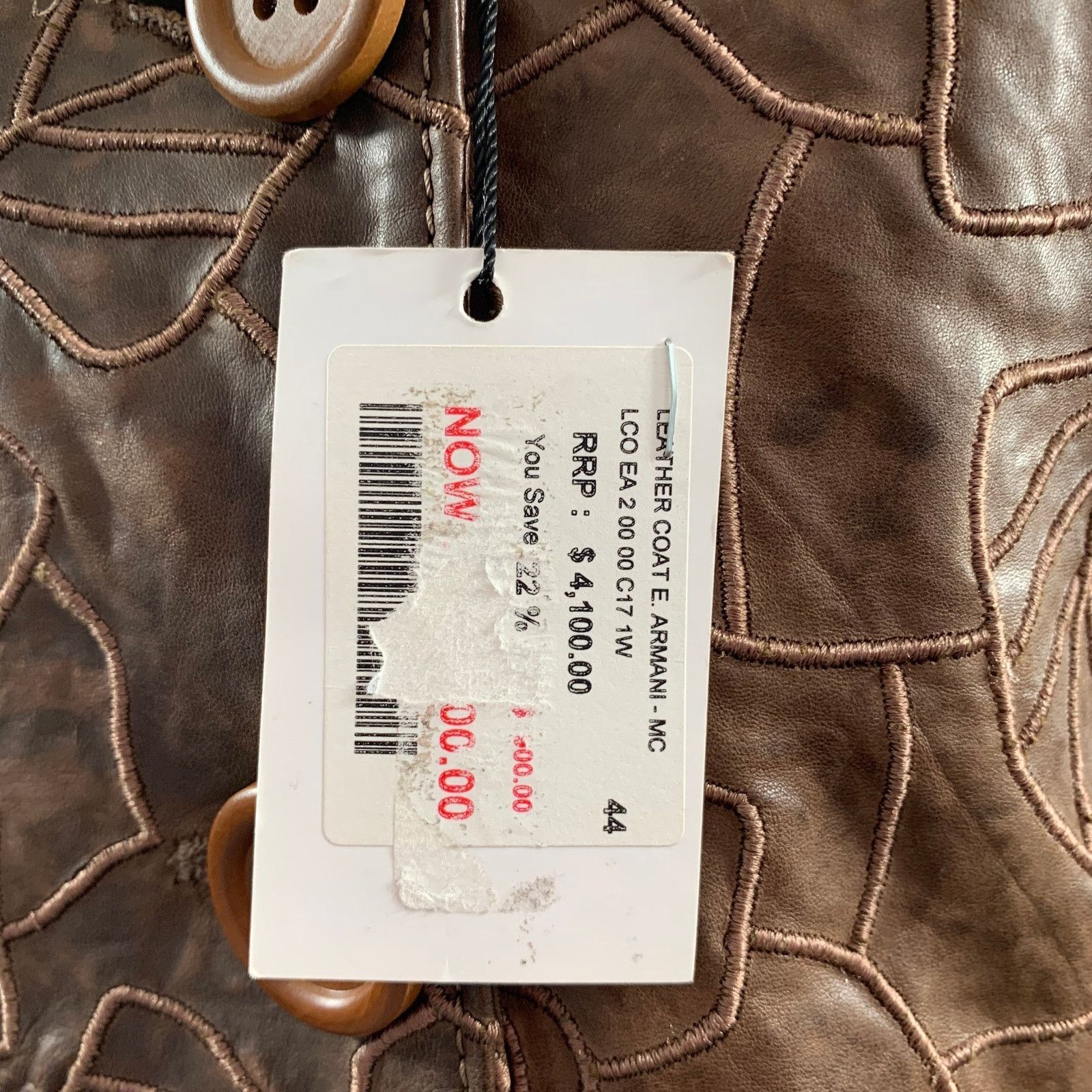 Emporio Armani Brown Lambskin Leather Embroidered Single Breasted Coat Size M / US 6-8 / IT 42-44 - 4 Thumbnail