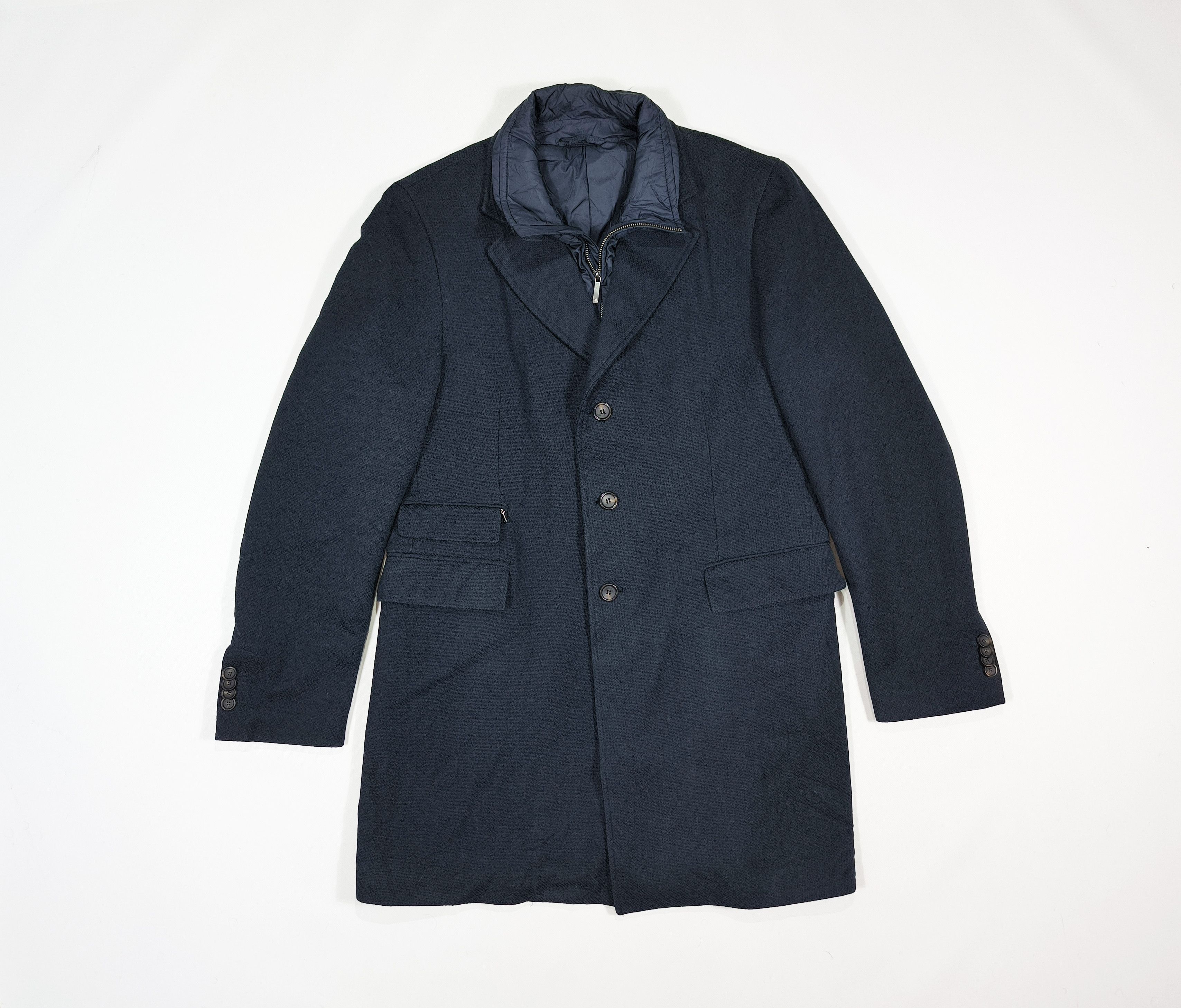 image of Italian Designers x Pal Zileri Lab Padded Navy Wool Cotton Coat Size 46 in Blue, Men's
