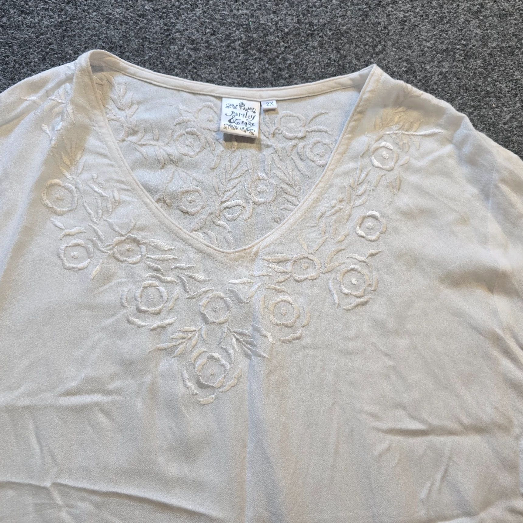 Vintage Parsley and Sage Top Women 2X White Embroidered 3/4 Flare Sleeve Blouse Vintage No N/A Size XXL / US 16-18 / IT 52-54 - 2 Thumbnail