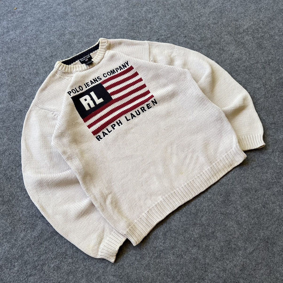Designer × Polo Ralph Lauren × Vintage Vintage Polo Ralph Lauren American Flag Knit Sweater Size US L / EU 52-54 / 3 - 2 Thumbnail