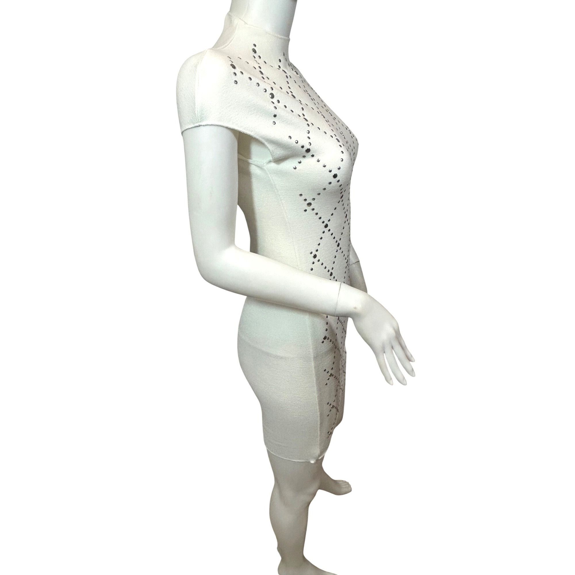 Zara Zara Women’s Mini Dress S White Knit Silver Studded High Nec Size S / US 4 / IT 40 - 4 Thumbnail