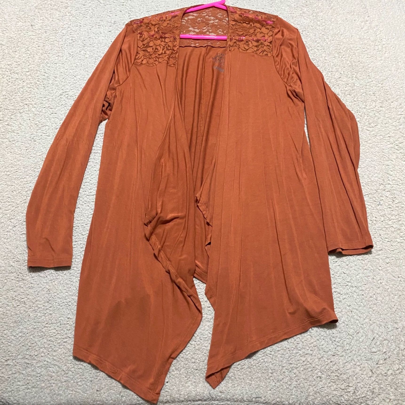 Torrid Torrid Cardigan Sweater Open Front Lace Yoke Drape 2X Womens Orange Knit Cardigan Pullover Size 2X Plus Womens Torrid Size XXL / US 16-18 / IT 52-54 - 2 Thumbnail