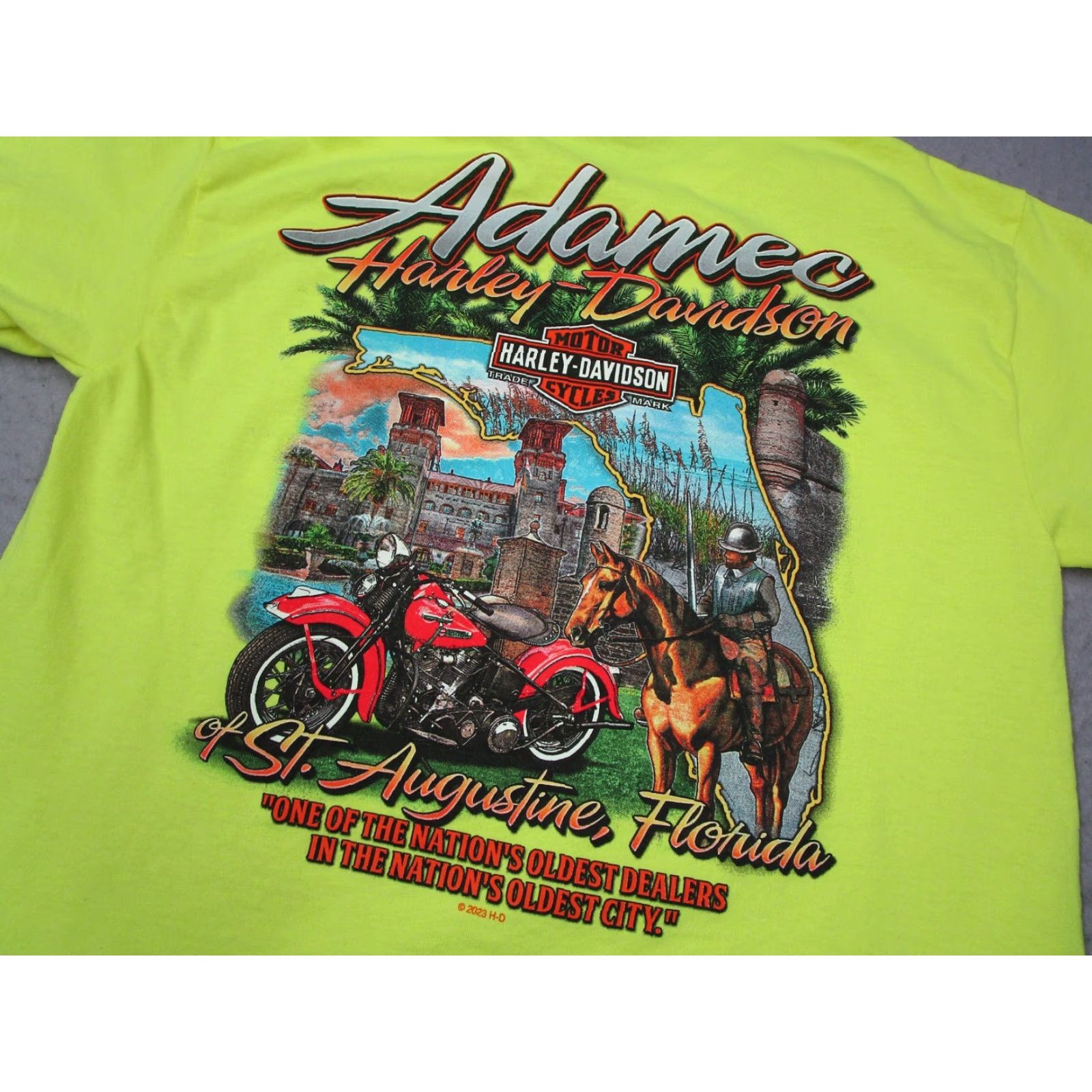 Harley Davidson Harley-Davidson Shirt Mens Medium Yellow St. Augustine Florida Double Side 2023 Colorful Graphic Tee Adults Mens Size US M / EU 48-50 / 2 - 5 Thumbnail