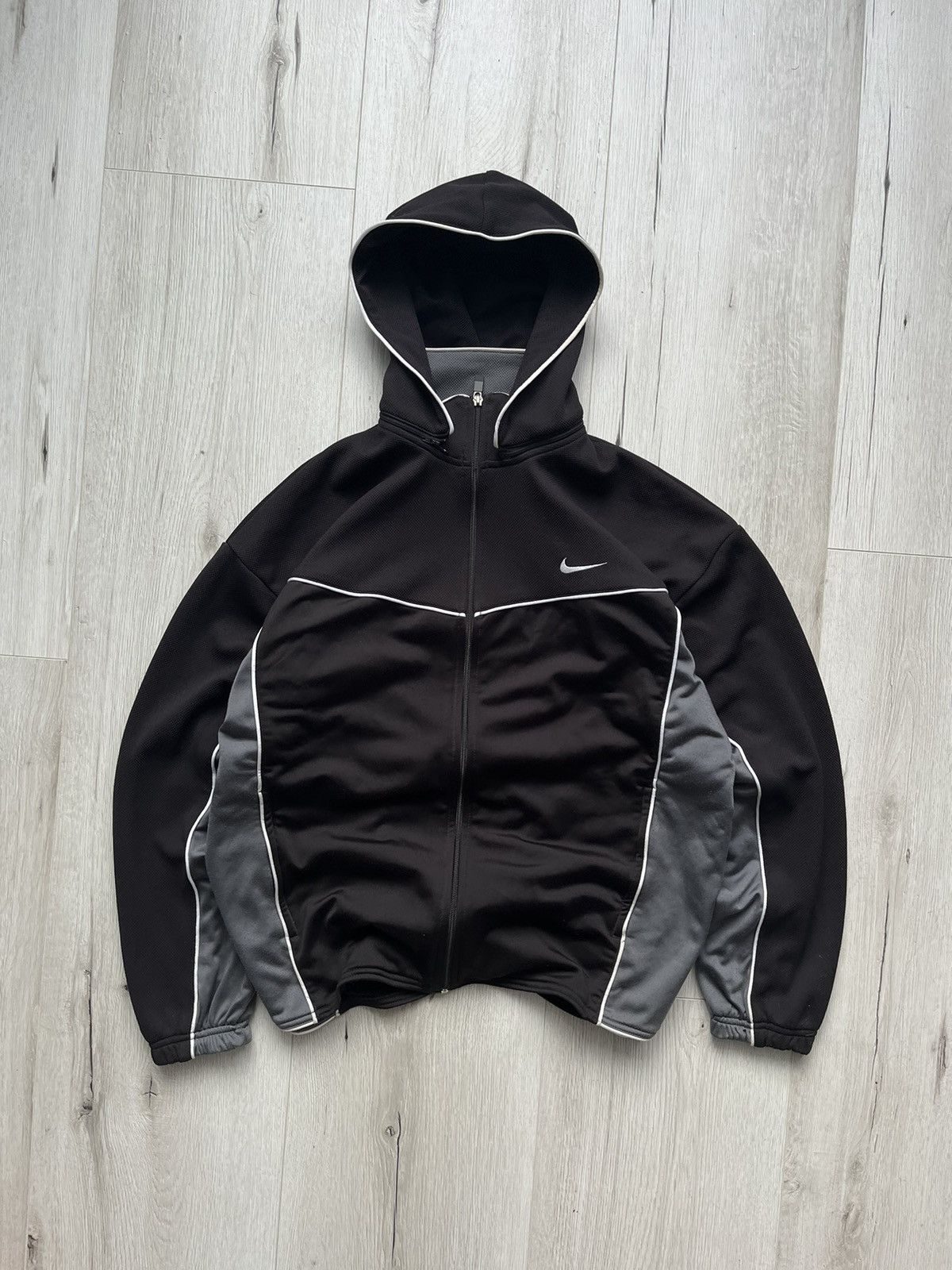 Nike × Vintage NIKE Vintage 90s Big Swoosh Y2K Track Zip Jacket Hoodie USA Size US XL / EU 56 / 4 - 1 Thumbnail