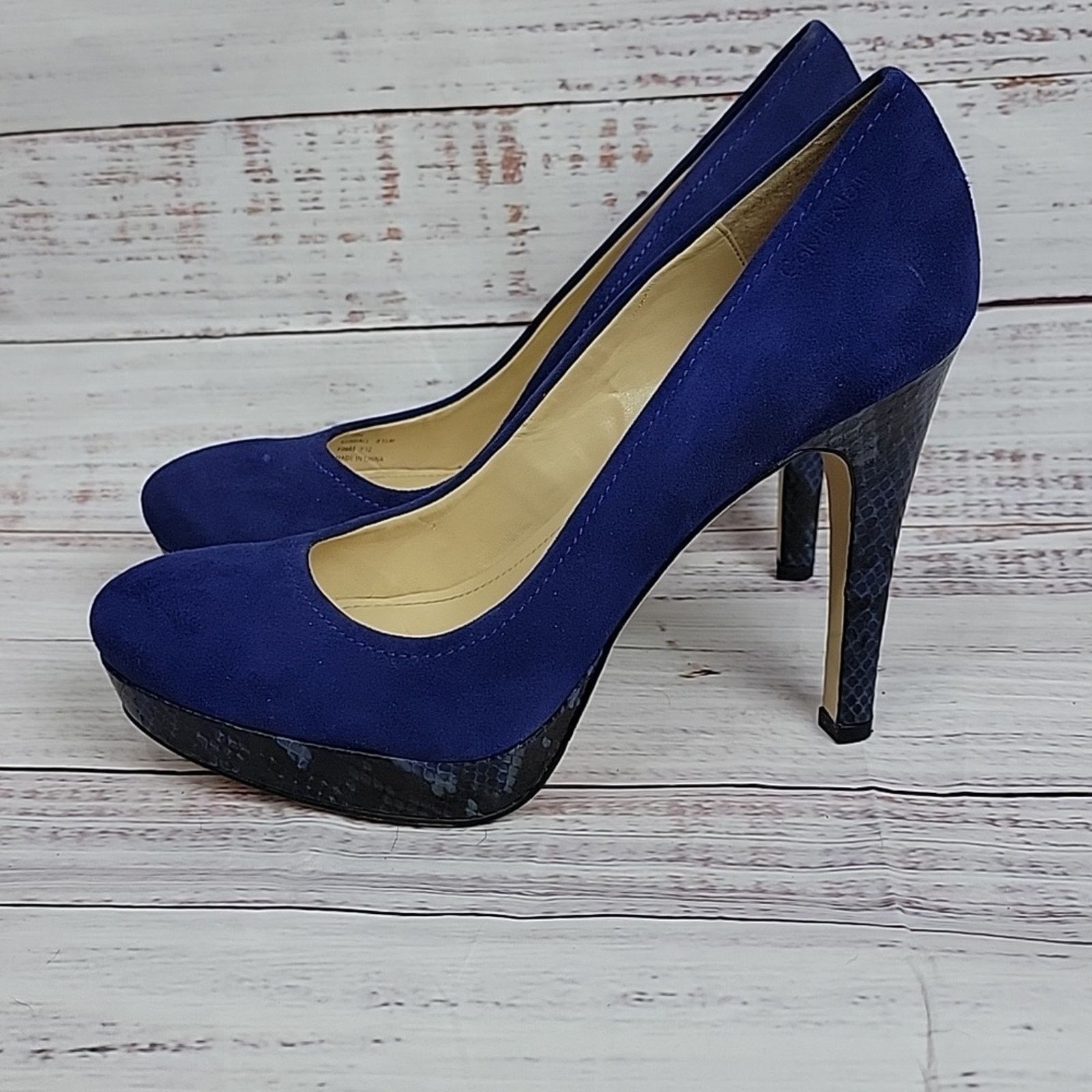 Calvin Klein Calvin Klein Blue Suede Snakeskin Heels Size 8.5 Size US 8.5 / IT 38.5 - 4 Thumbnail