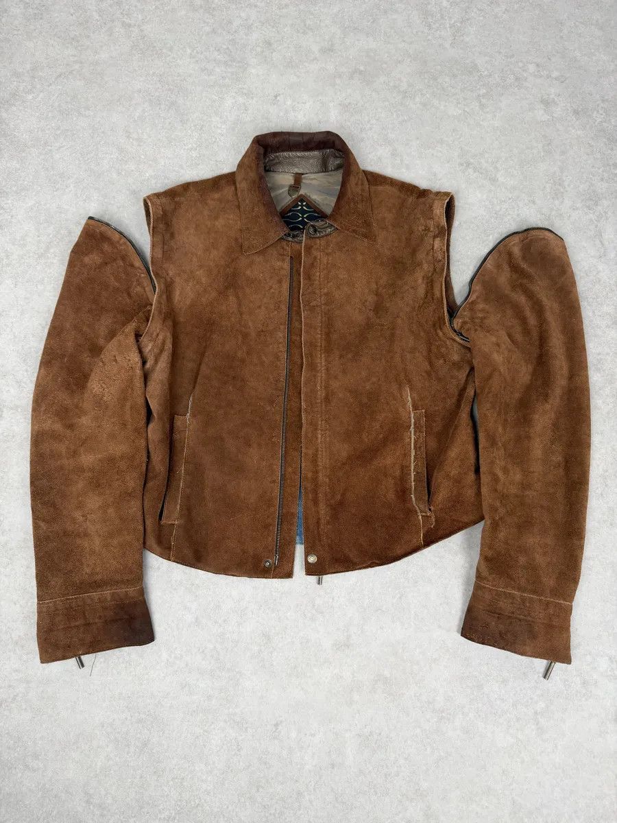 Just Cavalli AW2005 Cavalli Contemporary Detachable Sleeves Brown Suede Denim Leather Jacket Size US M / EU 48-50 / 2 - 1 Thumbnail