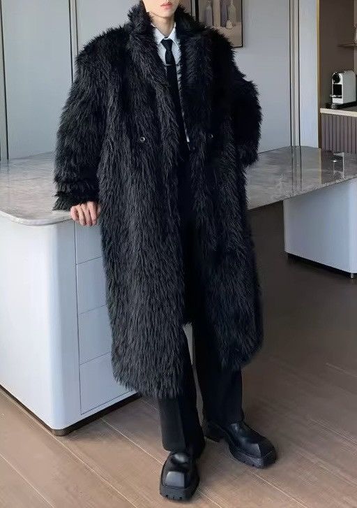 Japanese Brand Basic Midi Streetwear Black Faux Fur Warm Jacket Coat Size US L / EU 52-54 / 3 - 1 Thumbnail
