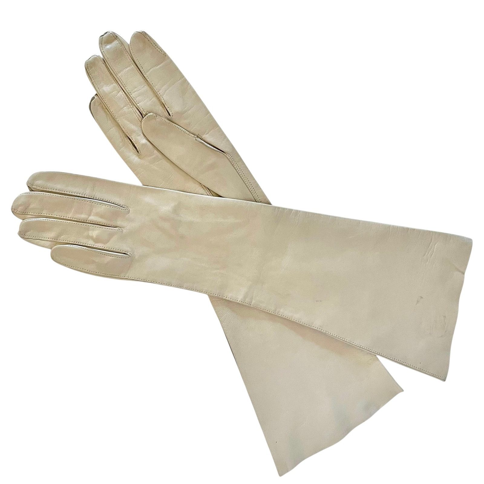 Vintage Vintage Kidskin Bone White Italian Leather Forearm Gloves Size ONE SIZE - 1 Thumbnail