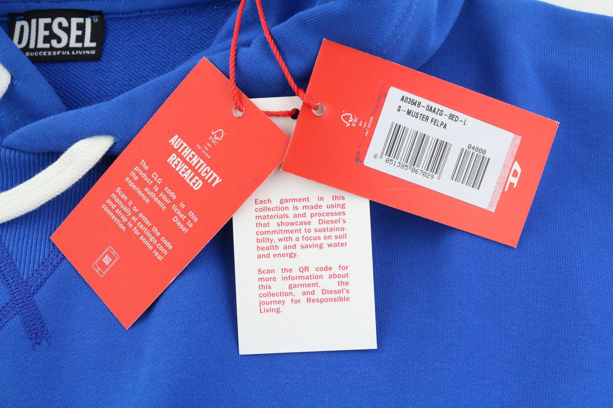 Diesel S-MUSTER L Blue Hooded Pocket Logo Hoodie 40378 Size US L / EU 52-54 / 3 - 11 Thumbnail