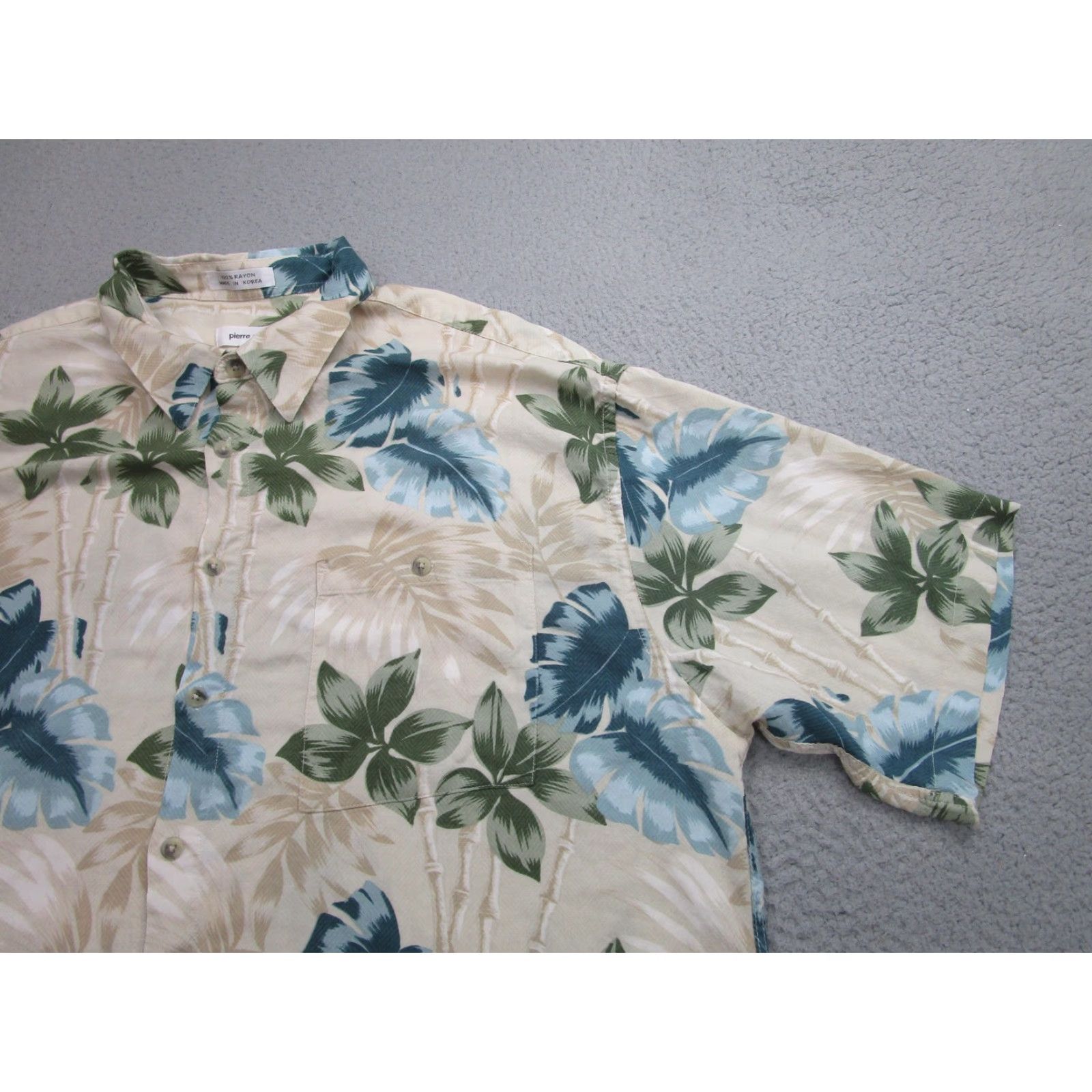 Pierre Cardin VINTAGE Pierre Cardin Shirt Mens 2XL Beige Blue Green Floral Hawaiian Aloha Short Sleeve Button-Up Size US XXL / EU 58 / 5 - 2 Thumbnail