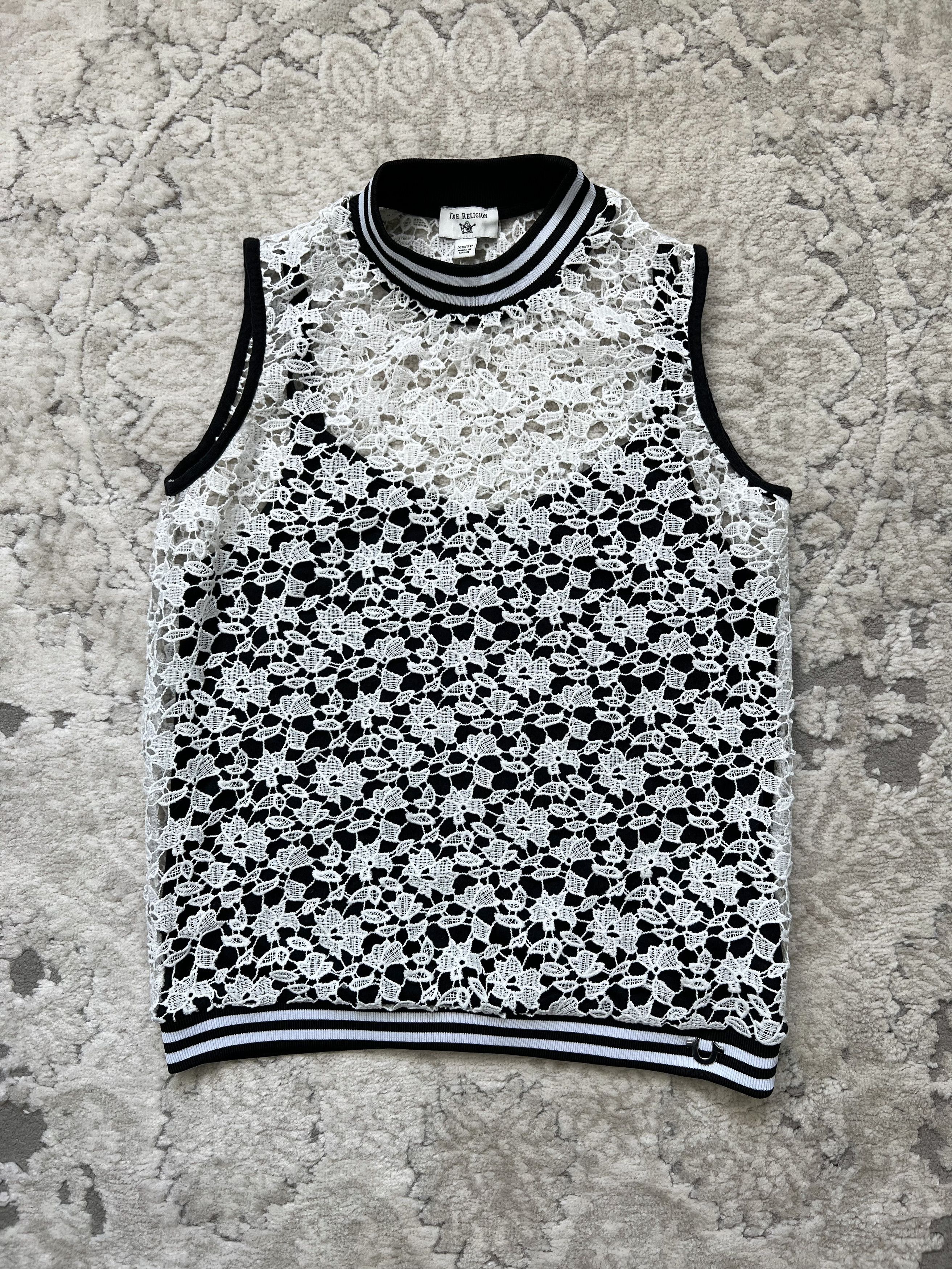 True Religion True Religion XS Lace Mesh Tank Top Black White High Neck Size XS / US 0-2 / IT 36-38 - 1 Thumbnail