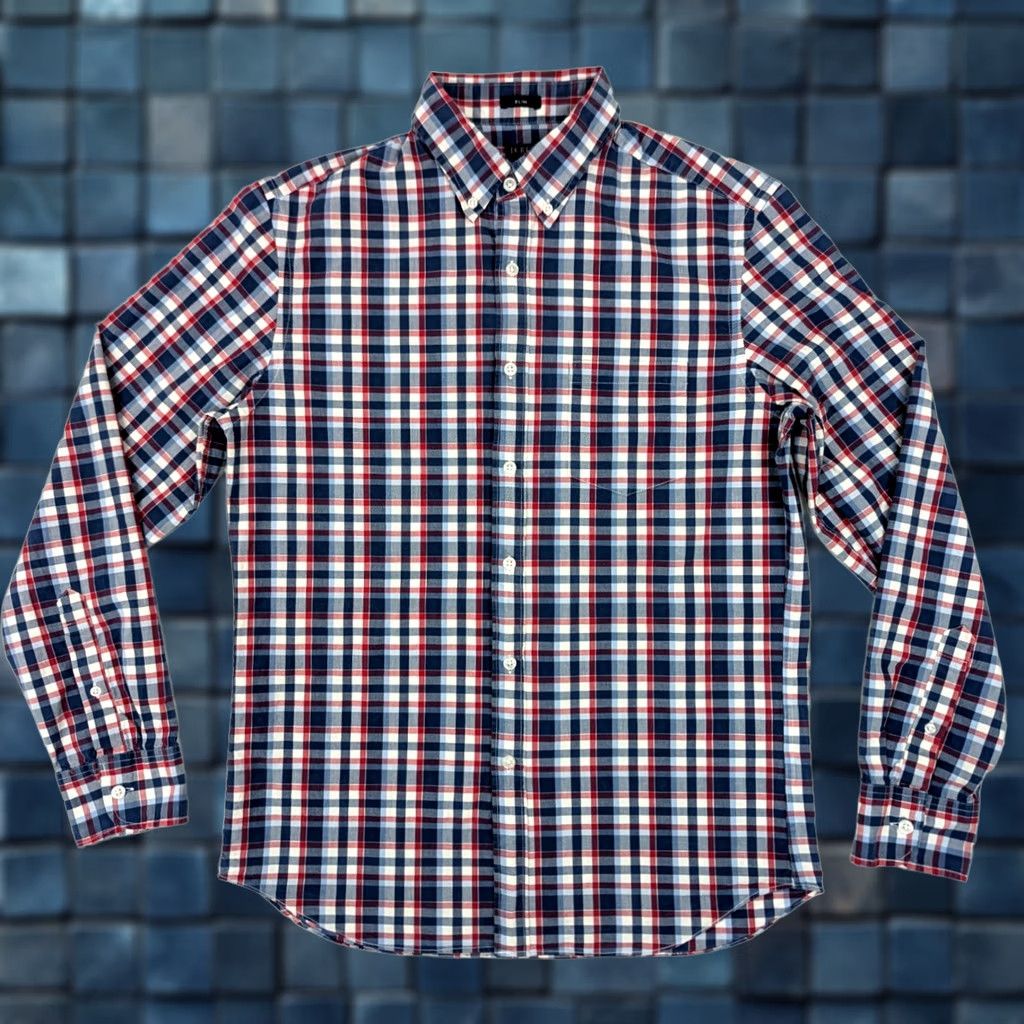 J.Crew J.CREW Shirt Mens M Blue Red Check Slim Untucked Button Down Preppy Flex Washed Size US M / EU 48-50 / 2 - 1 Thumbnail