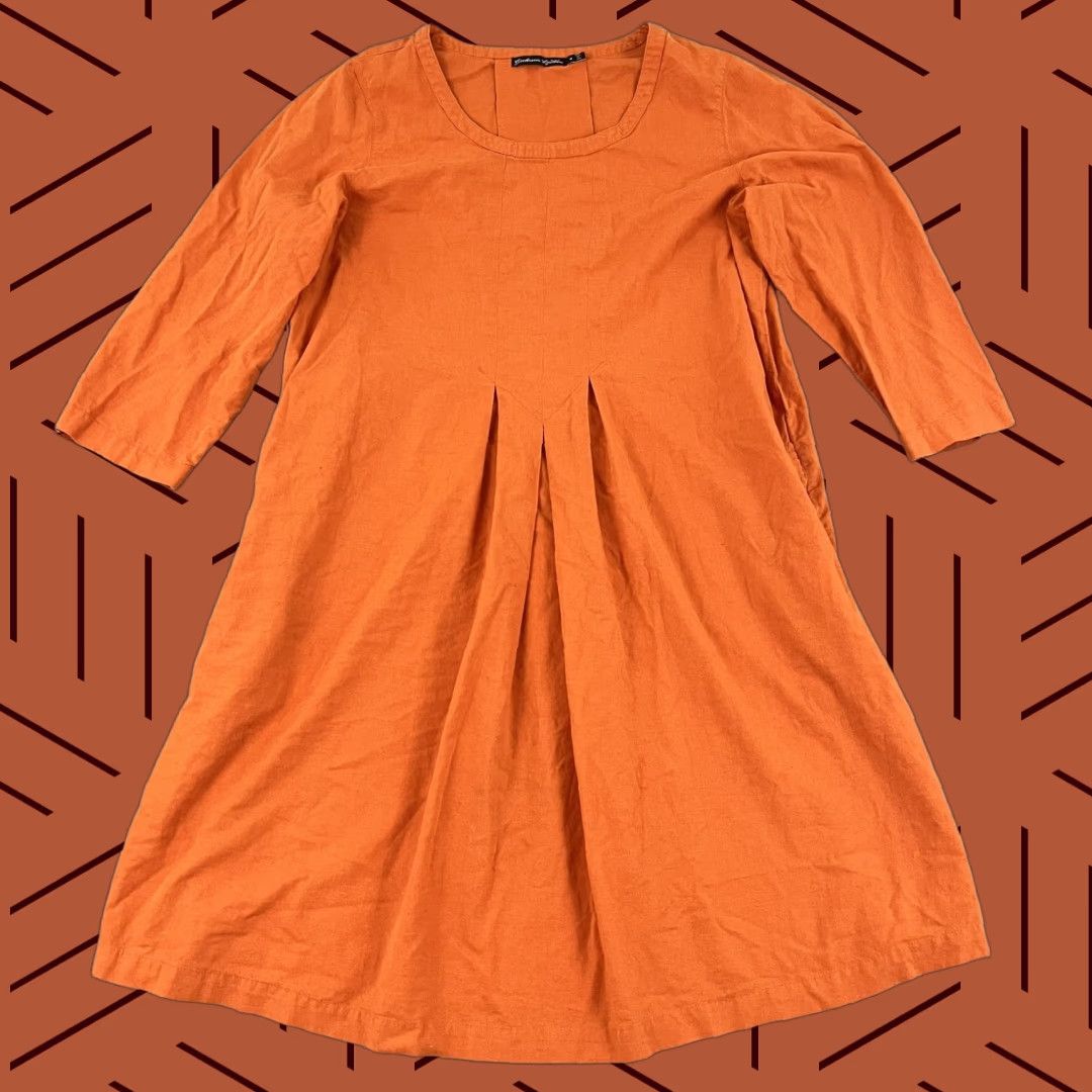 Vintage VINTAGE Gudrun Sjoden Dress Womens Medium Orange Pockets Linen Cotton Scoop Neck Casual Summer Size M / US 6-8 / IT 42-44 - 1 Thumbnail