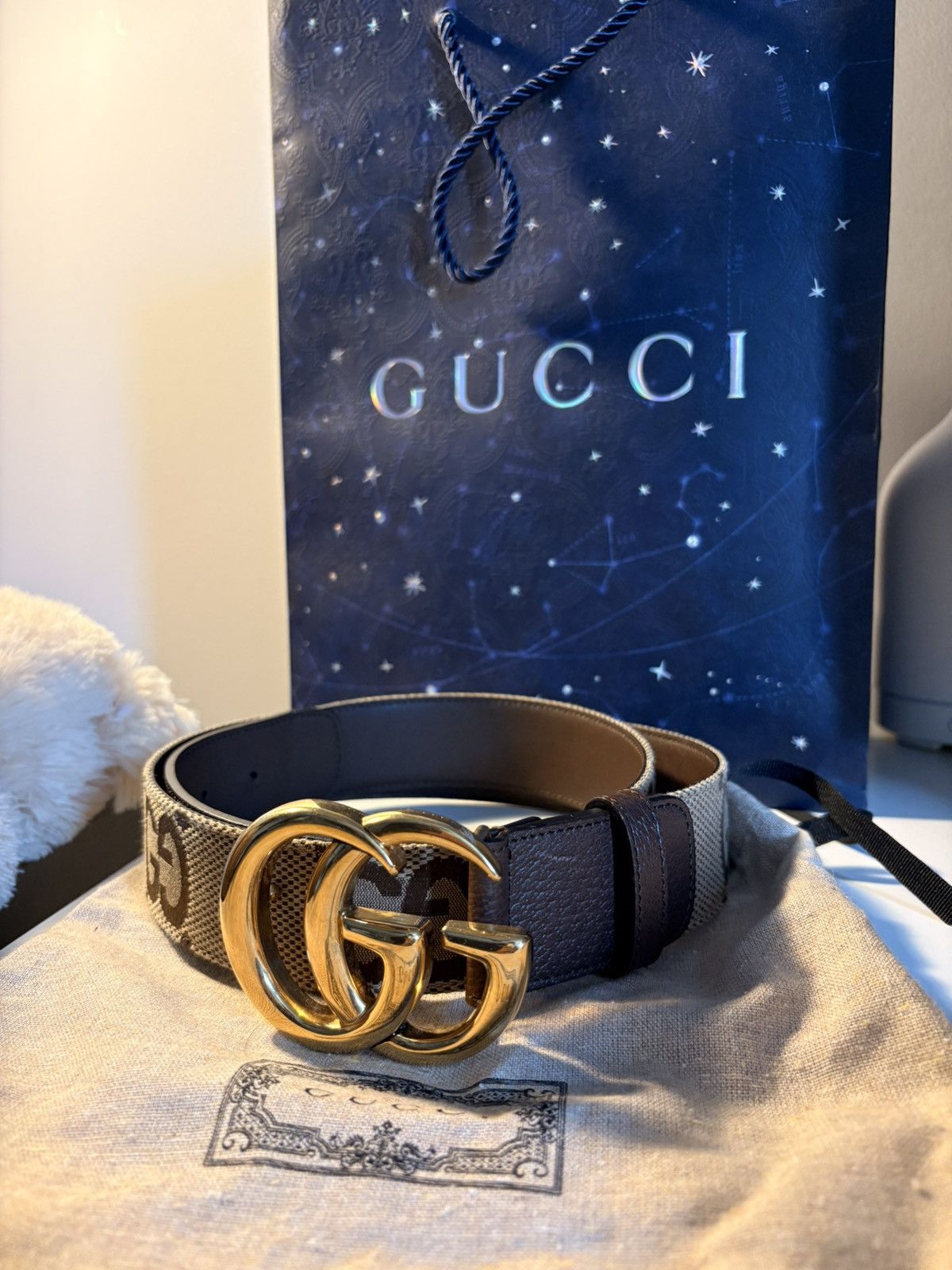 Gucci Gucci GG Marmont Reversible Belt Brown Beige Gold Buckle Size 38 - 1 Thumbnail