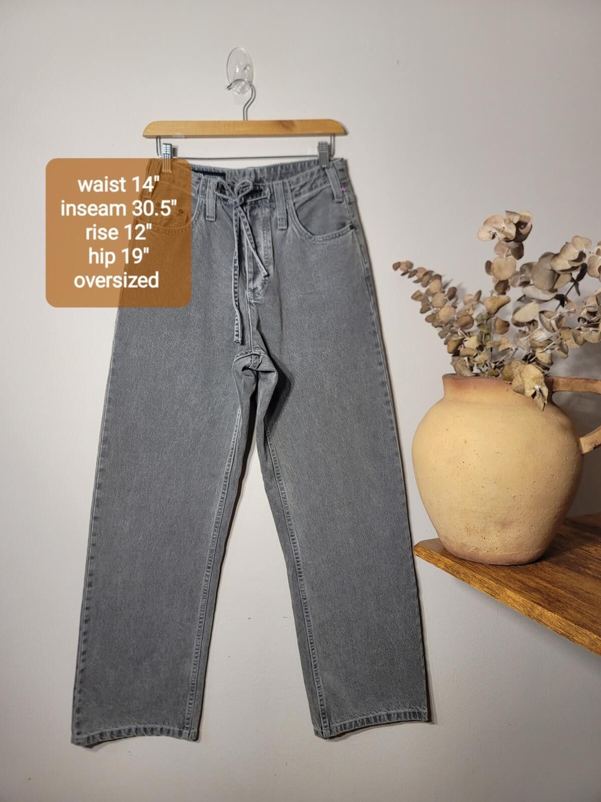 Zara Zara Y2K Gray Wide Leg Tie-Waist Jeans Streetwear Sz 28 Size 28" / US 6 / IT 42 - 2 Thumbnail