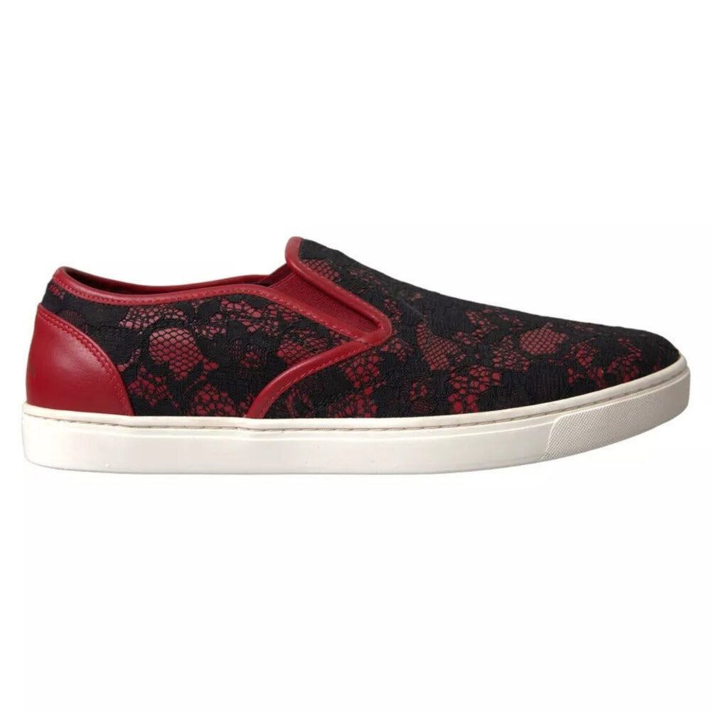 Dolce & Gabbana Dolce & Gabbana Black Red Lace Slip On Low Top Sneakers Shoe Size US 10 / IT 40 - 1 Thumbnail