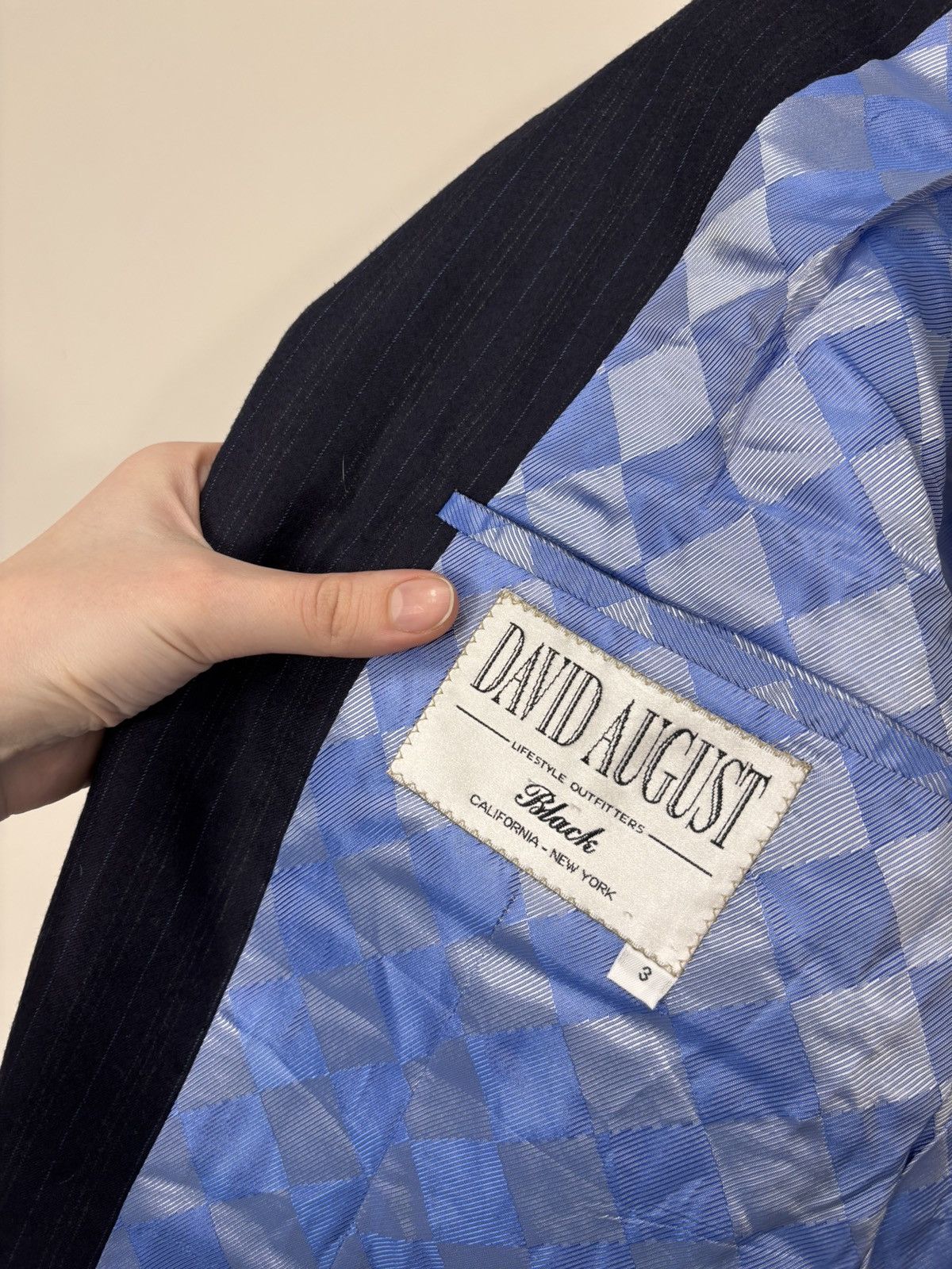 David August David August “ Black “ Navy Blue Striped Wool Blazer Jacket Size 44R - 15 Thumbnail