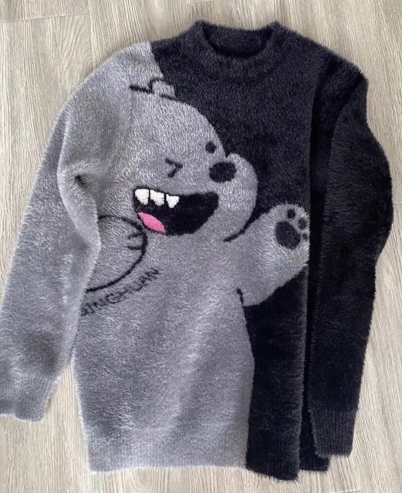 Retro fashion cartoon bear fluffy knitwear sweater