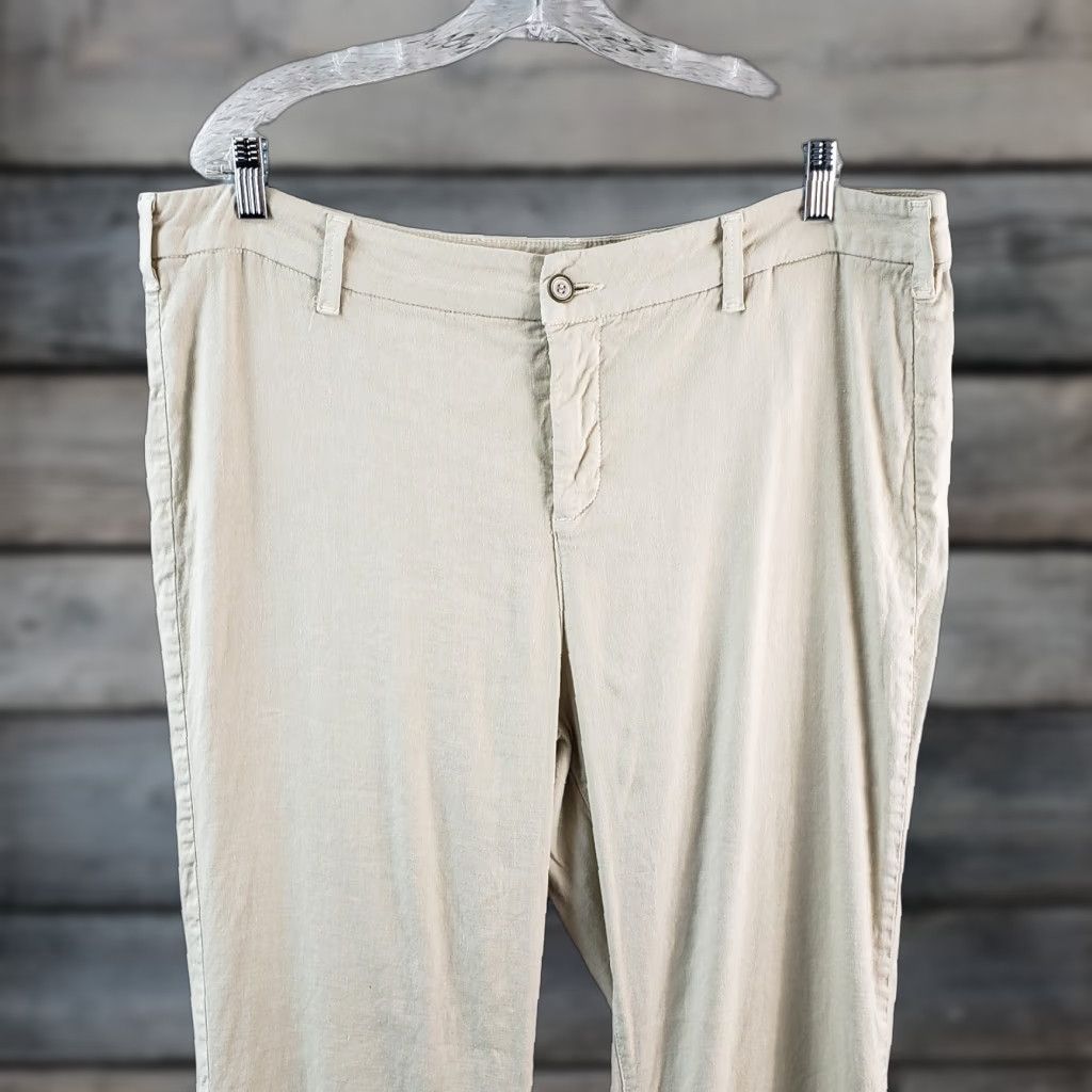 NYDJ VINTAGE NYDJ Womens Claire Trousers 18 Long Beige Linen Blend High Rise Pants Womens Size 40" / US 18 - 1 Thumbnail
