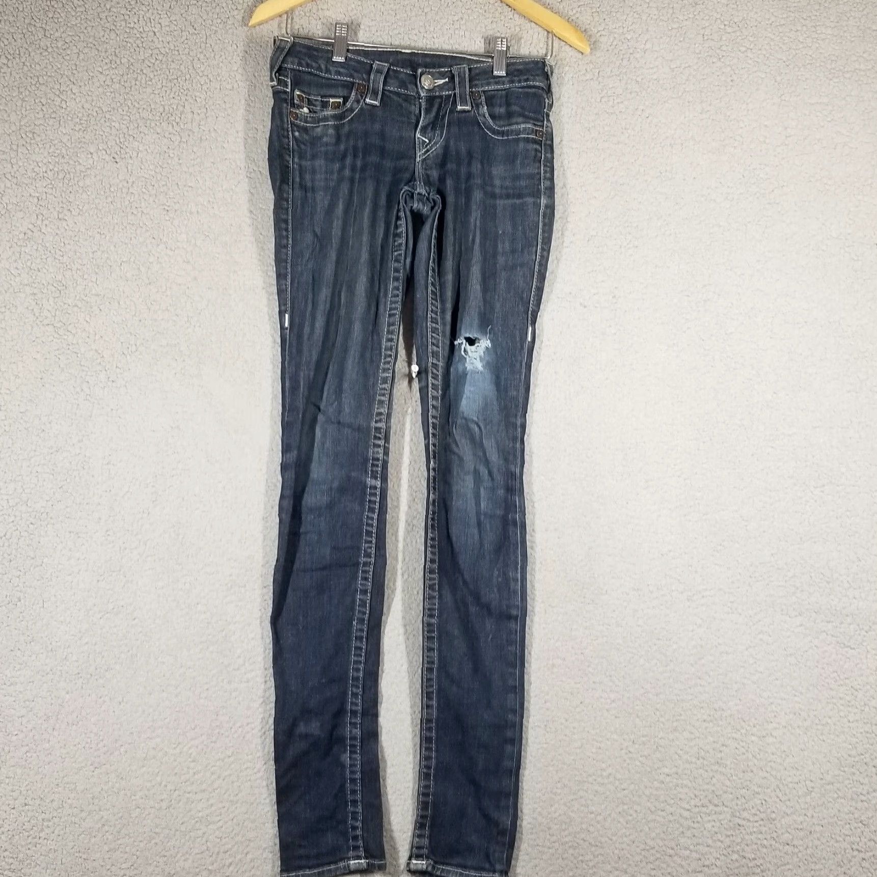 True Religion VINTAGE True Religion Women’s Skinny Jeans Dark Blue Size 25 Low Waist Distressed Stretch Denim Size 42" / US 20 - 2 Thumbnail