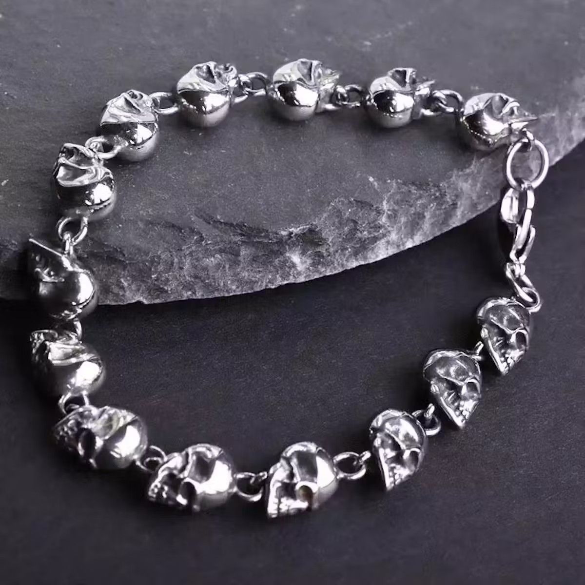 Jewelry Skull Head Bracelet Chain Gothic Chrome Pagan Punk Grunge Size ONE SIZE - 1 Thumbnail