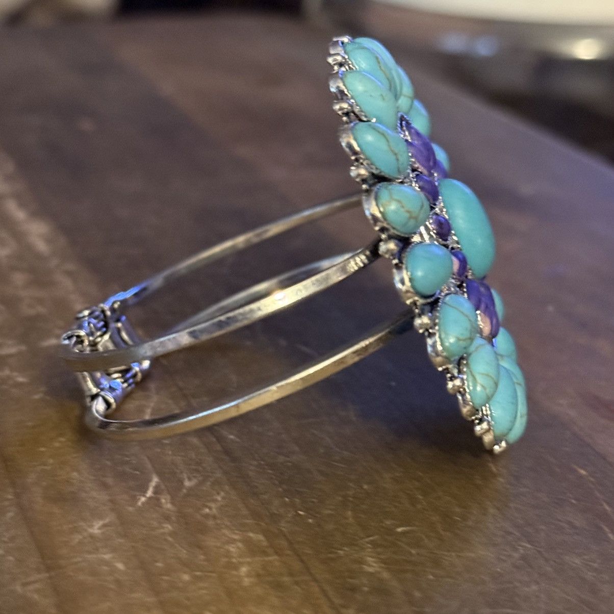 Other Silver tone turquoise Concho hinged clamper bracelet Size ONE SIZE - 4 Thumbnail