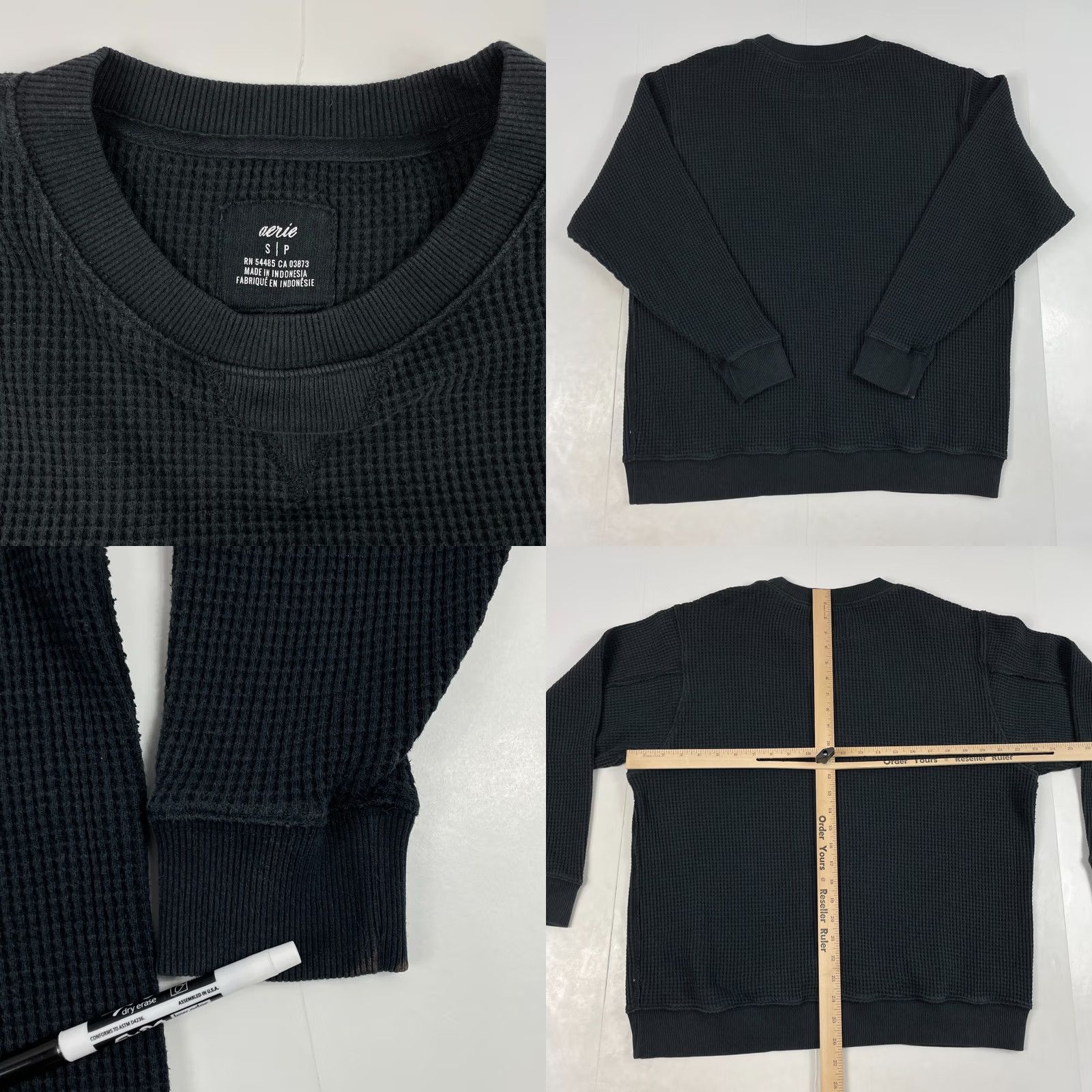 Vintage Aerie Sweater Womens Small Black Thermal Waffle Knit Long Sleeve Pullover Casual Workwear Knit Crew Neck Pullover Fall Winter Womens Size S / US 4 / IT 40 - 8 Thumbnail