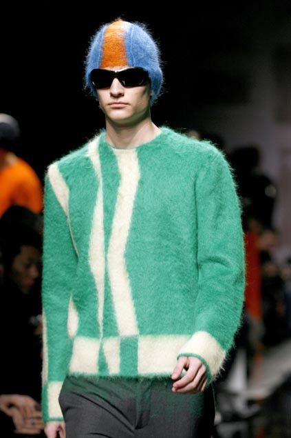 Prada FW 2007 Runway Blue & Orange Mohawk Mohair Beanie Size ONE SIZE - 4 Thumbnail