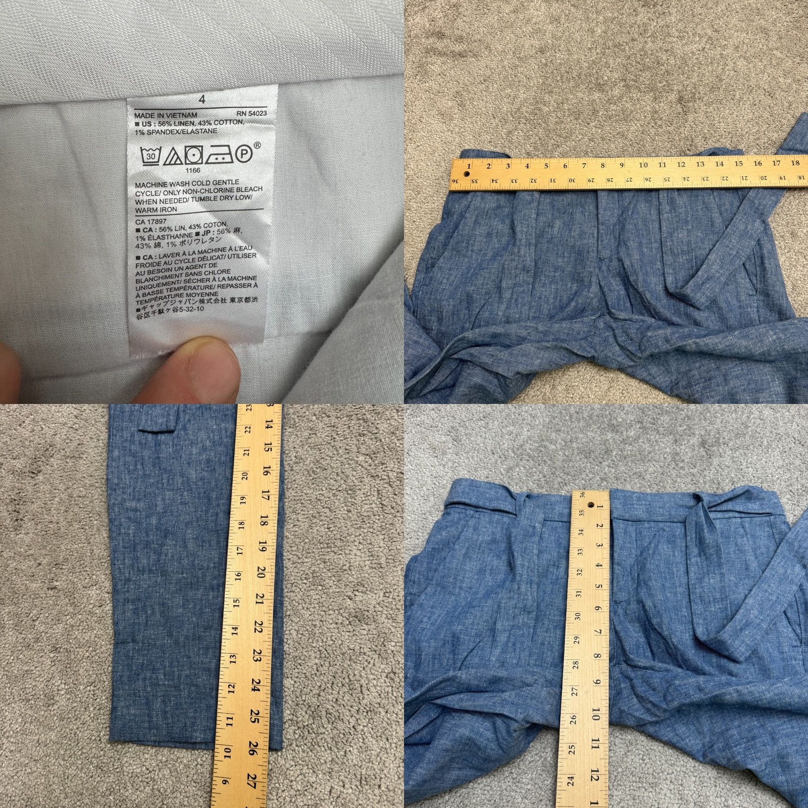 Banana Republic Banana Republic Avery Pants Womens 4 Blue Linen Blend Tie Waist Tapered Ankle Size 27" / US 4 / IT 40 - 8 Thumbnail